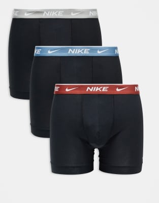 Повседневные хлопковые эластичные трусы-боксеры Nike из 3-х упаковок черного цвета с контрастными поясами