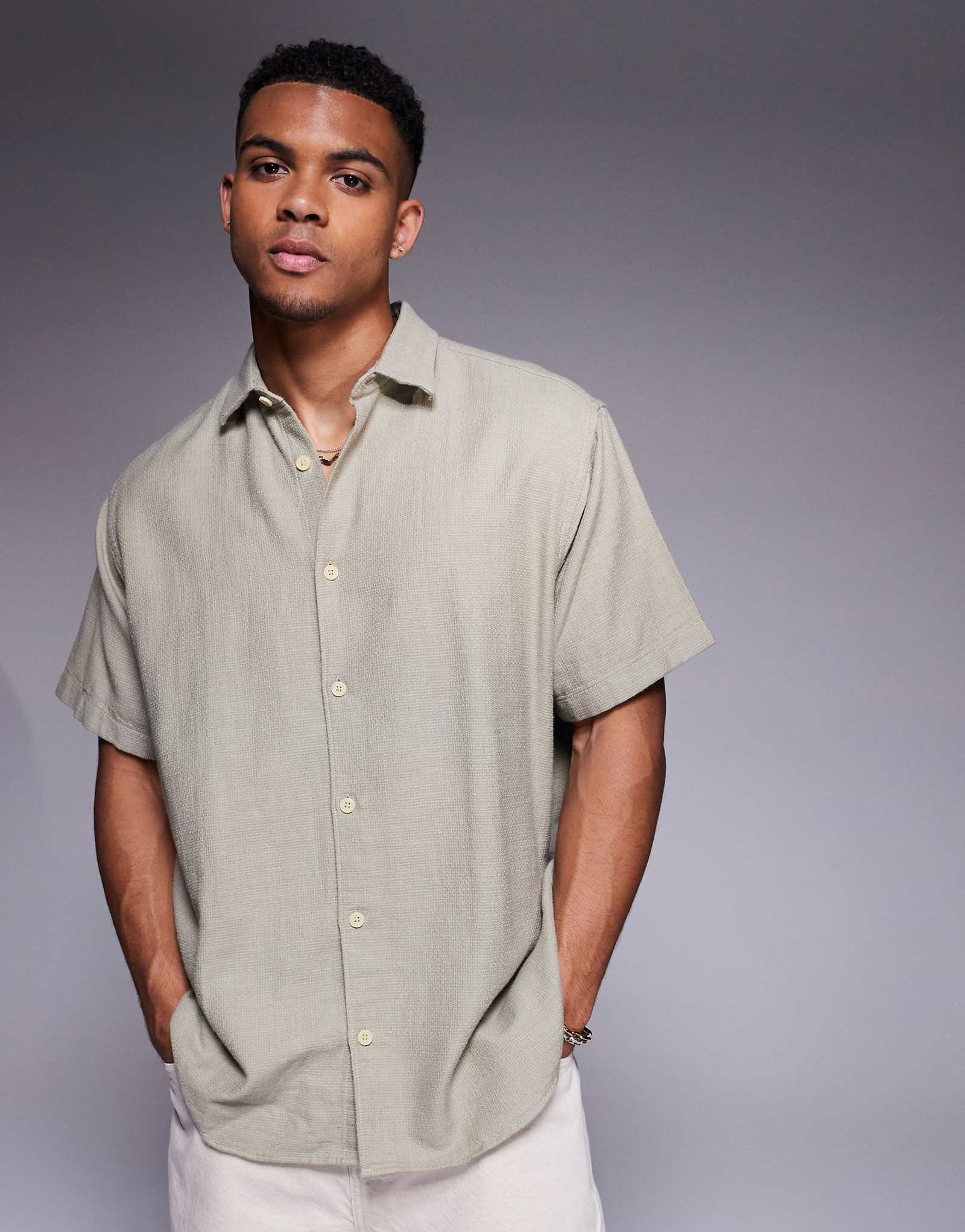 ADPT oversized short sleeve shirt in cream