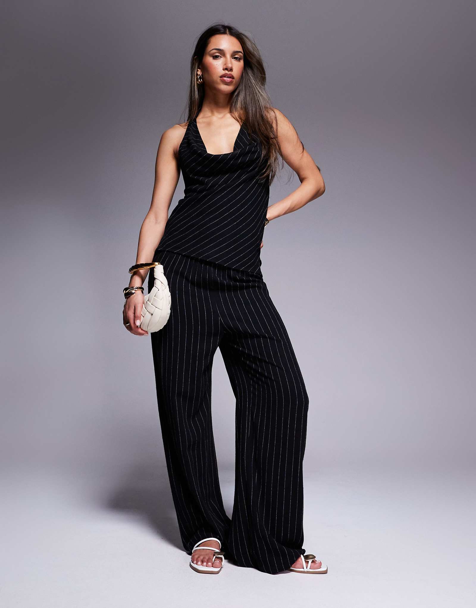 River Island striped linen pants in black - part of a set 9190₽