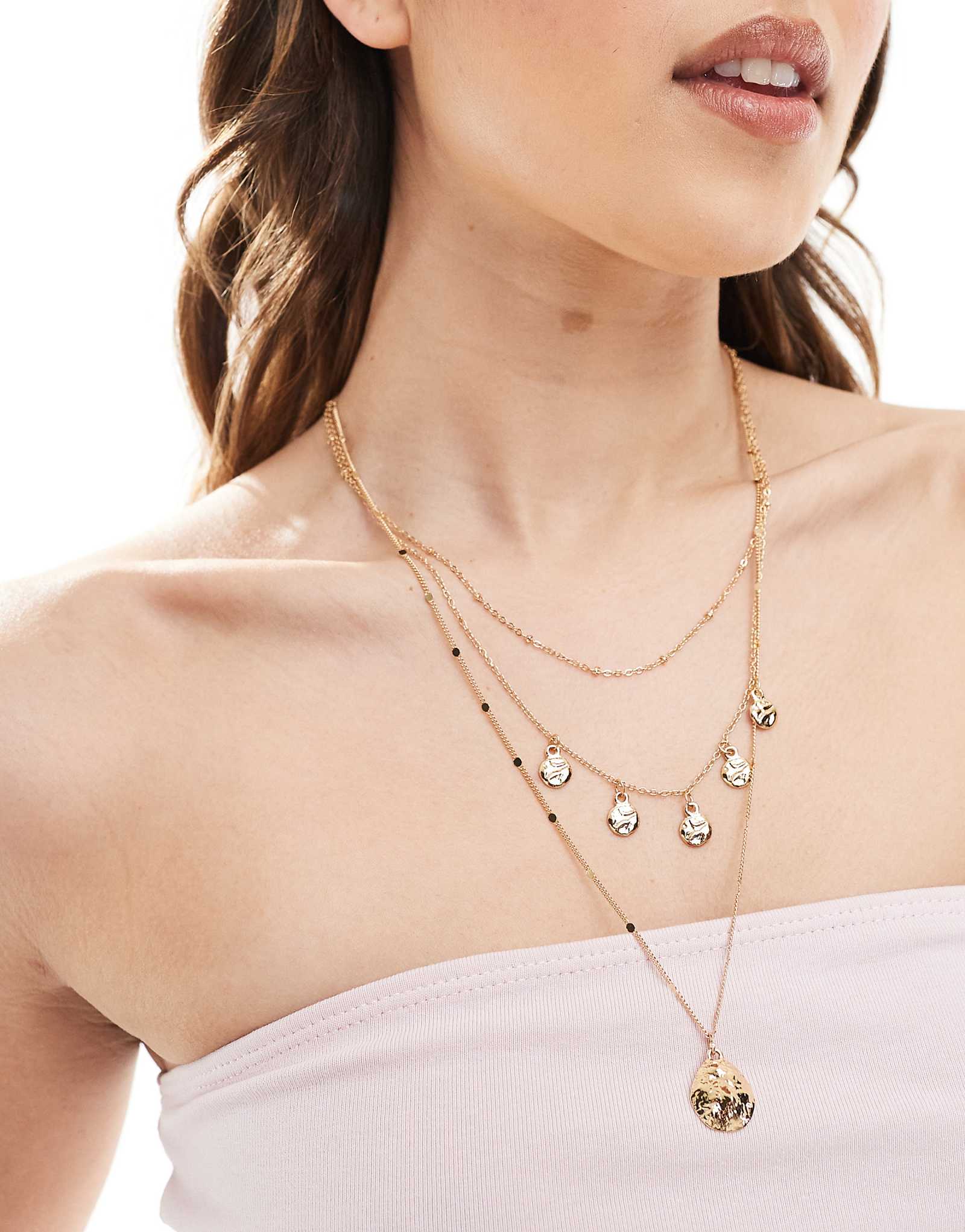 Accessorize disc layered necklace in gold