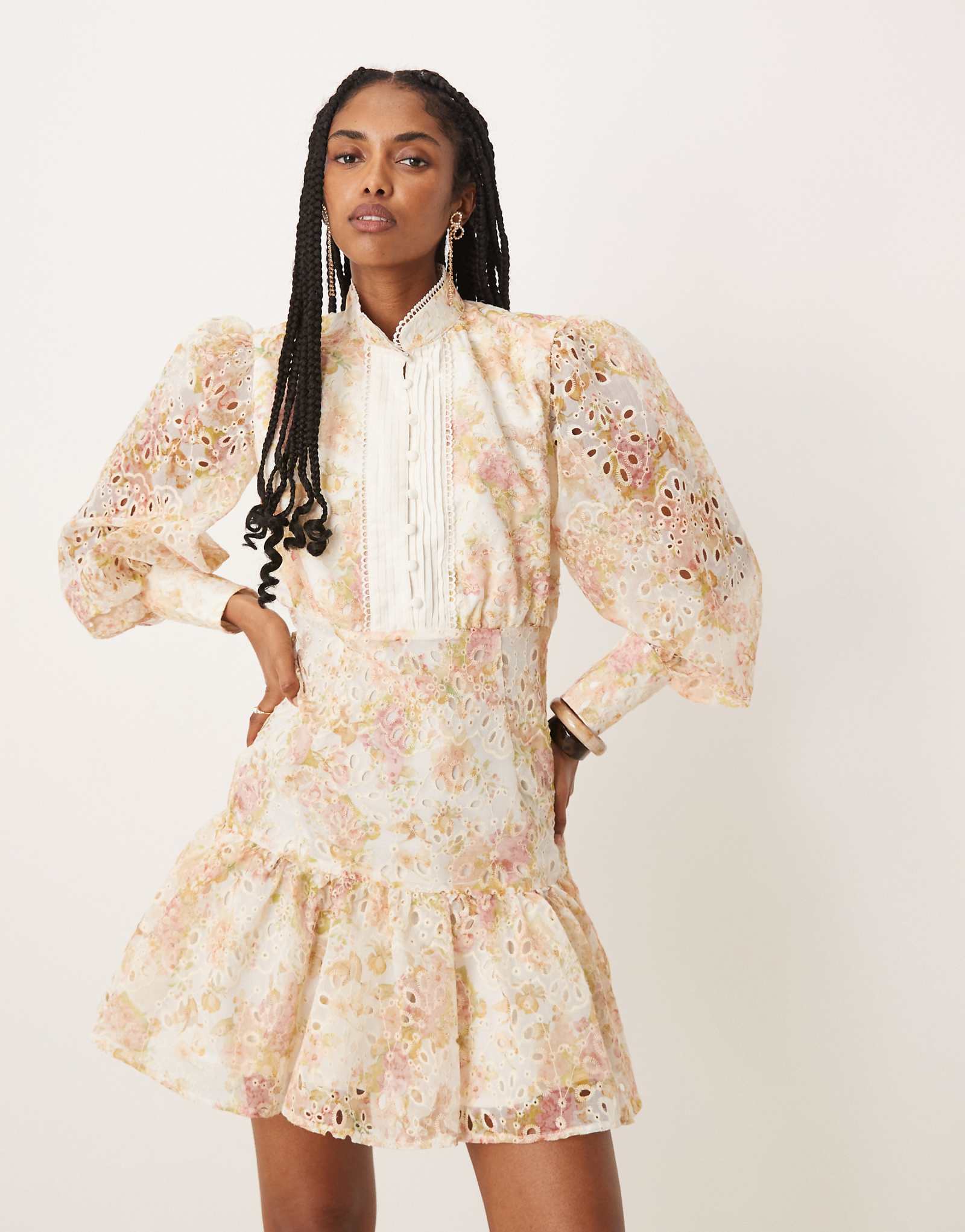 Bardot Remy mini broderie dress in apricot floral