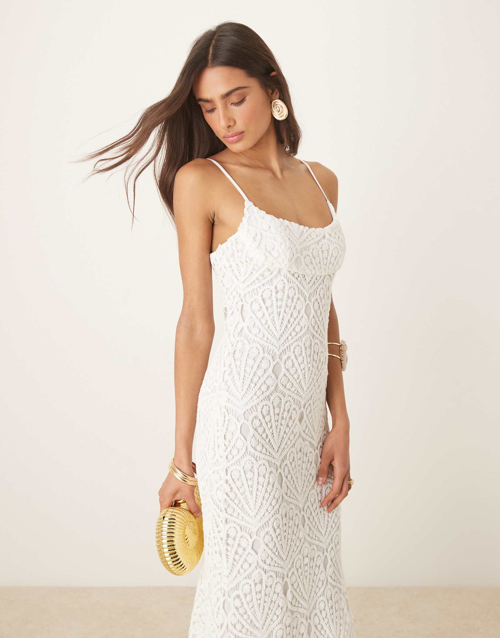 Bardot Adoni crochet midi dress in orchid white 34490₽