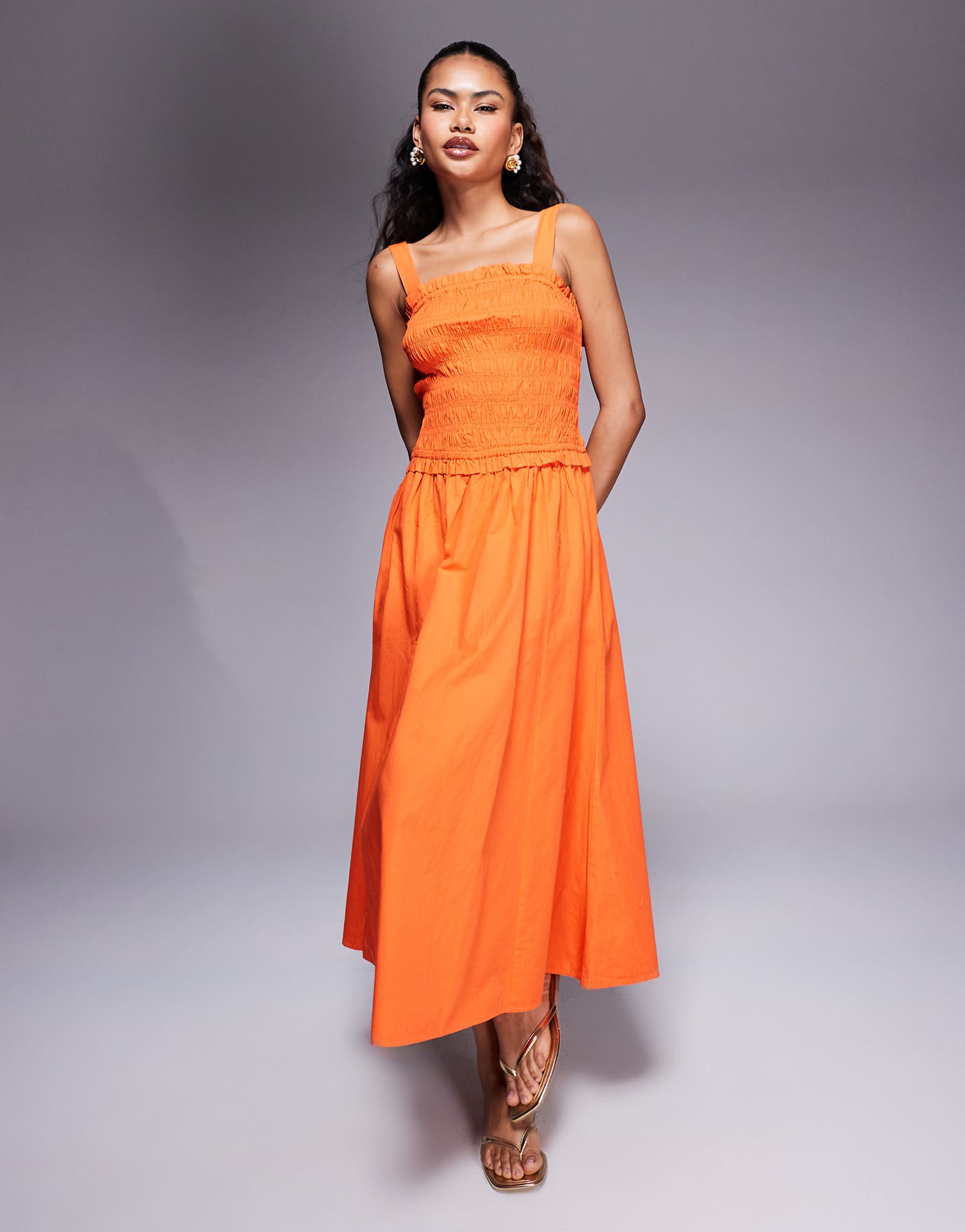 River Island shirred midi dress in orange 11890₽