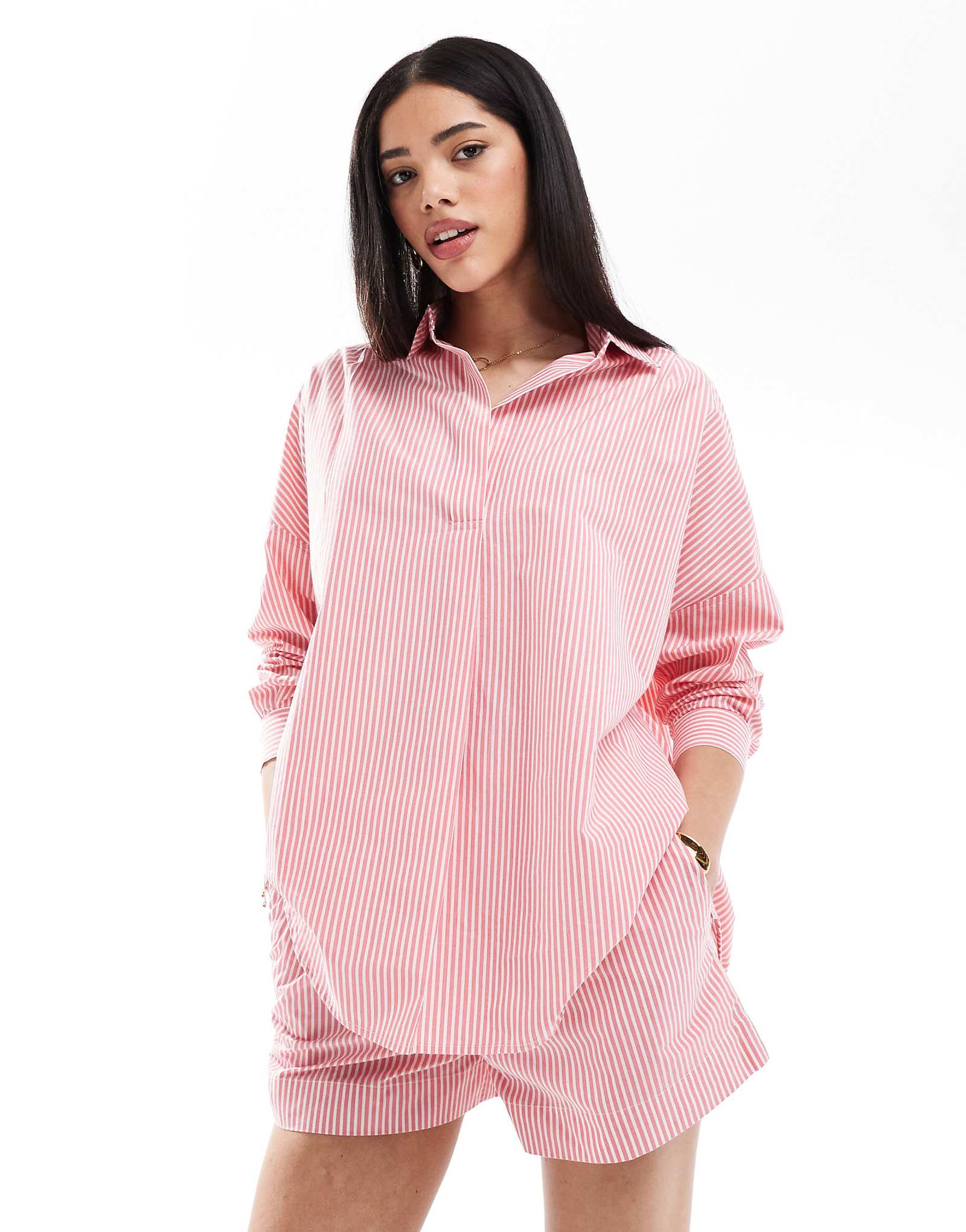 French Connection striped poplin shorts in pink and white -set 8190₽