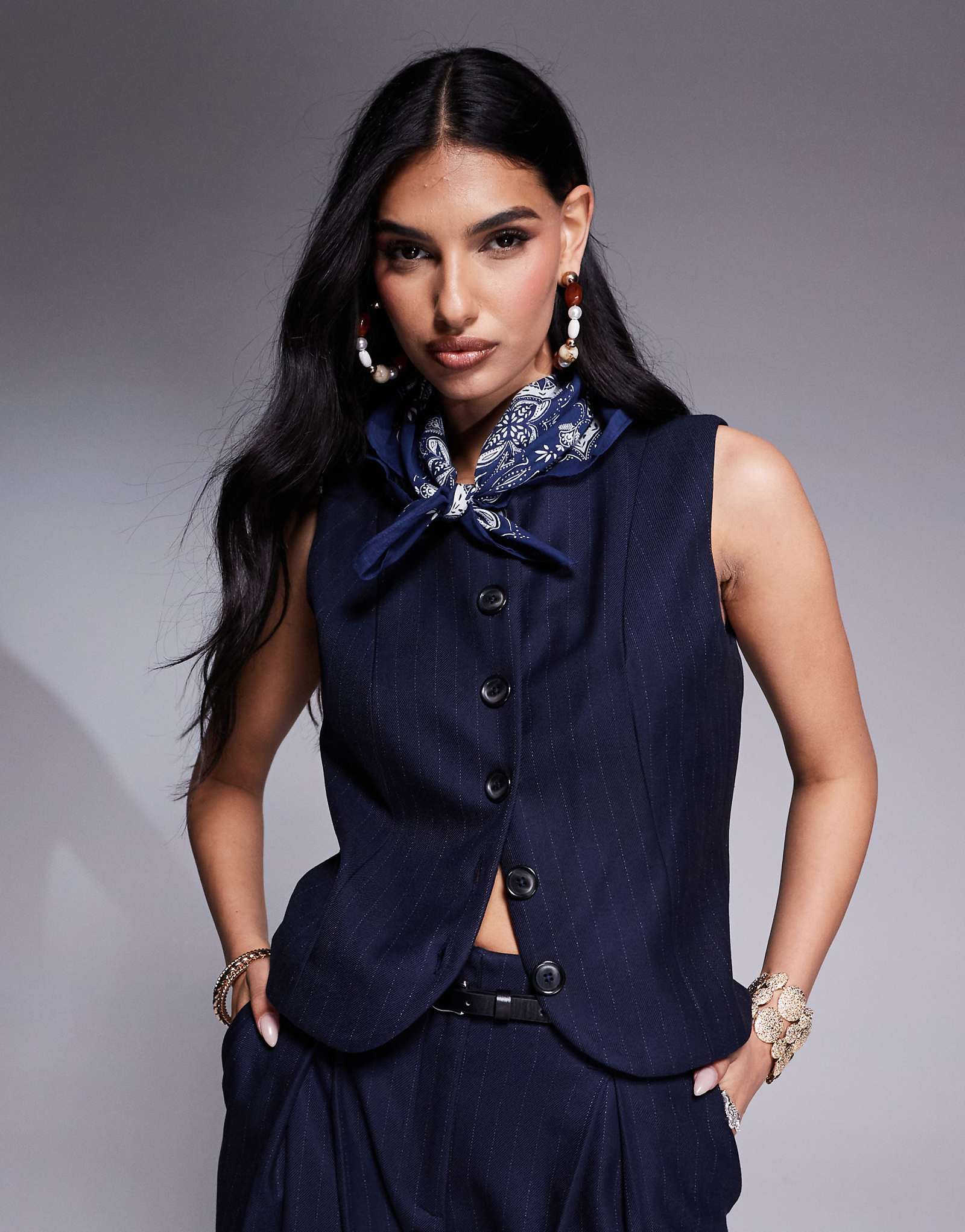 River Island high neck vest in navy pinstripe - part of a set 9290₽