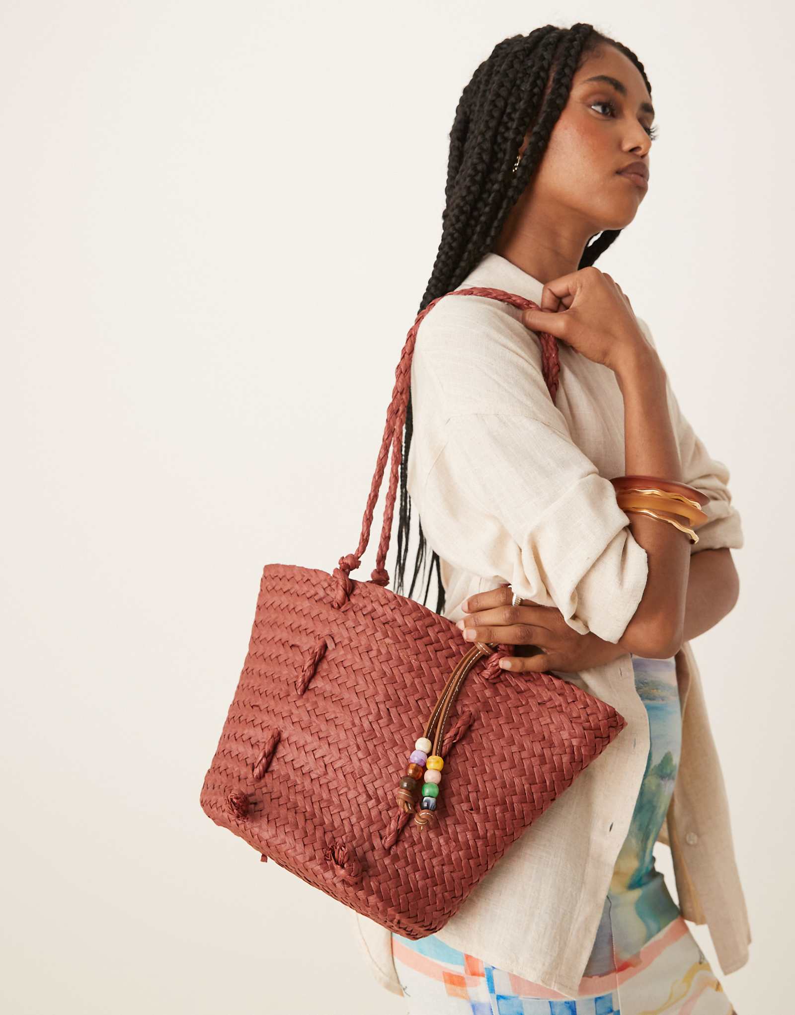 Becksondergaard adina straw tote bag in burgundy