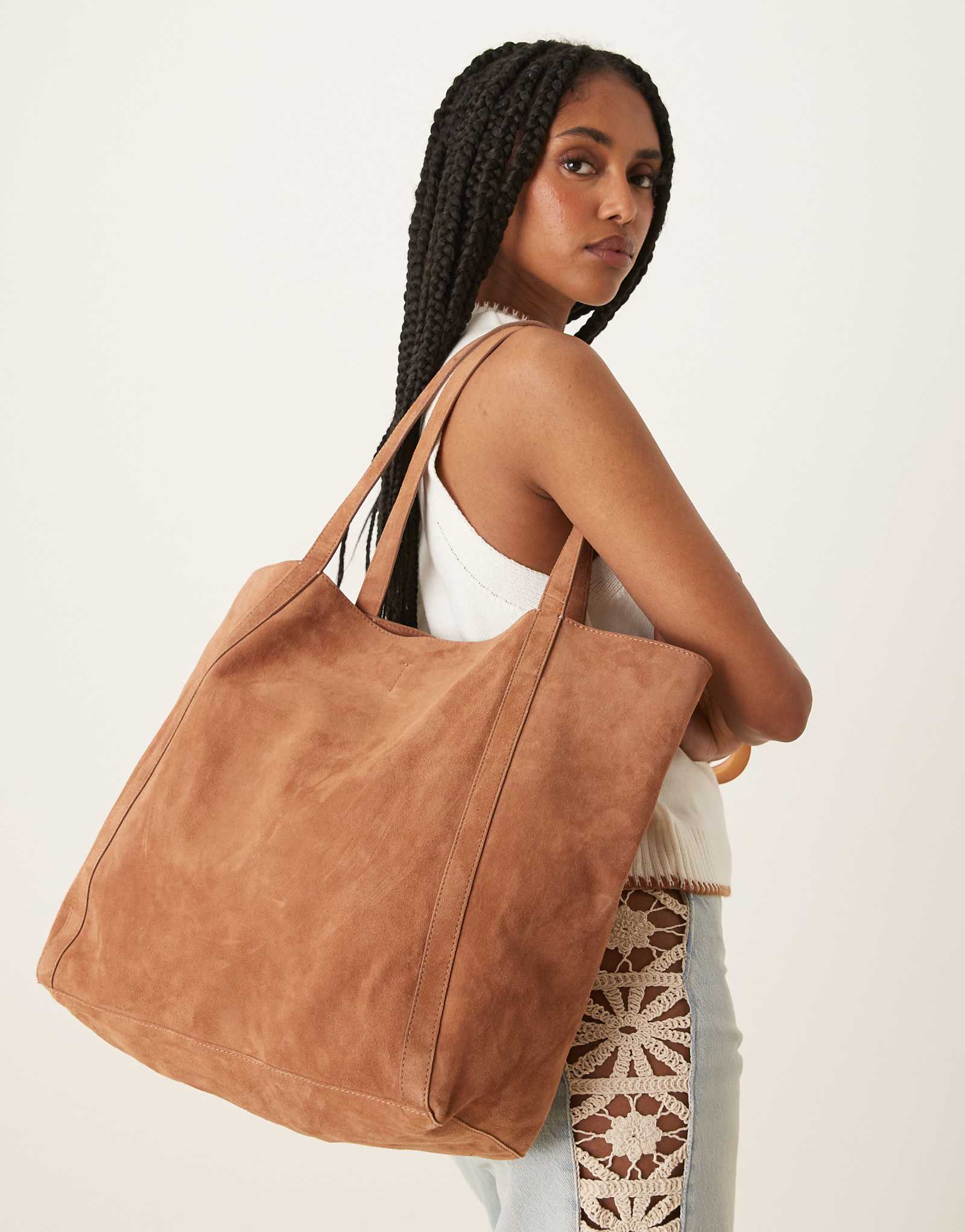 Becksondergaard eden large suede tote bag in tan
