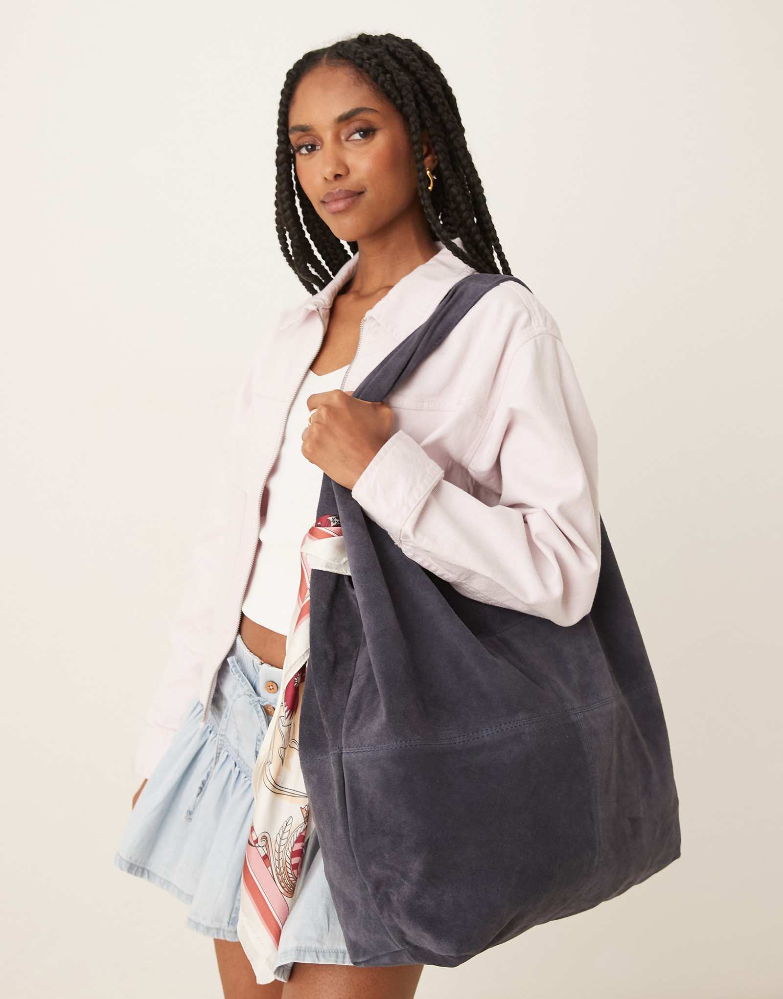 Becksondergaard dalliea suede slouchy shoulder tote bag in dark blue 23590₽