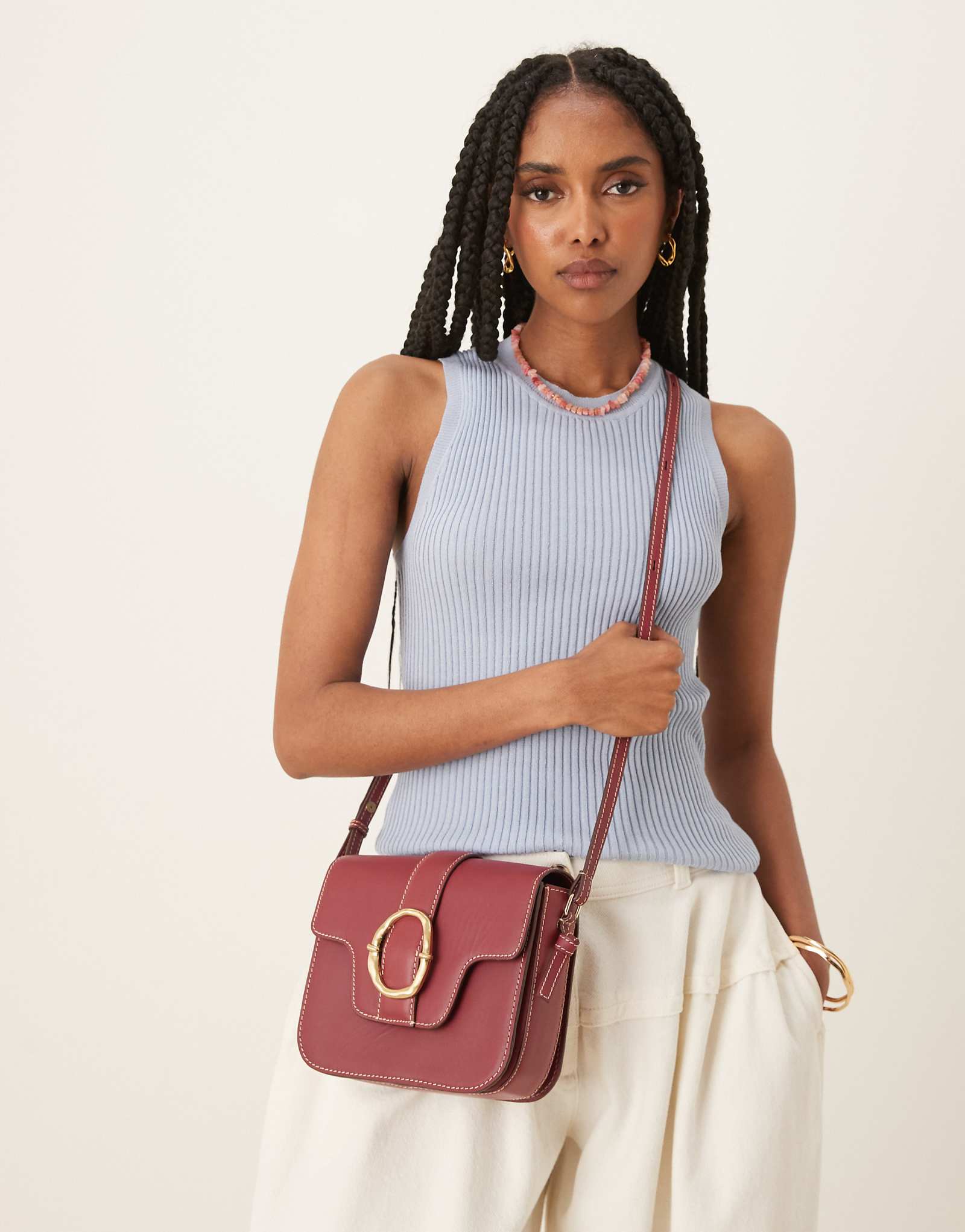 Becksondergaard iris leather crossbody buckle bag in burgundy