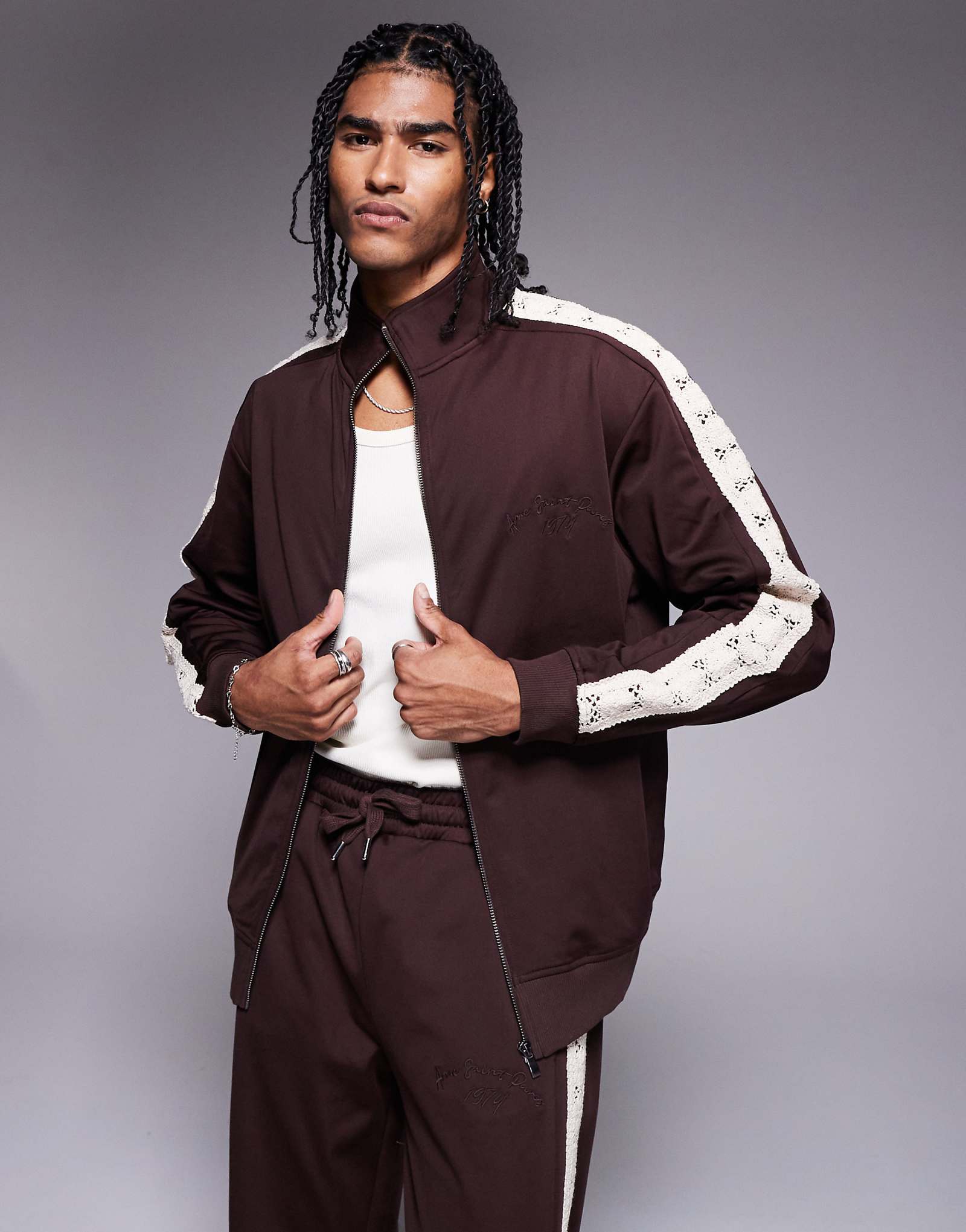 River Island crochet taped track jacket in brown - part of a set 11290₽