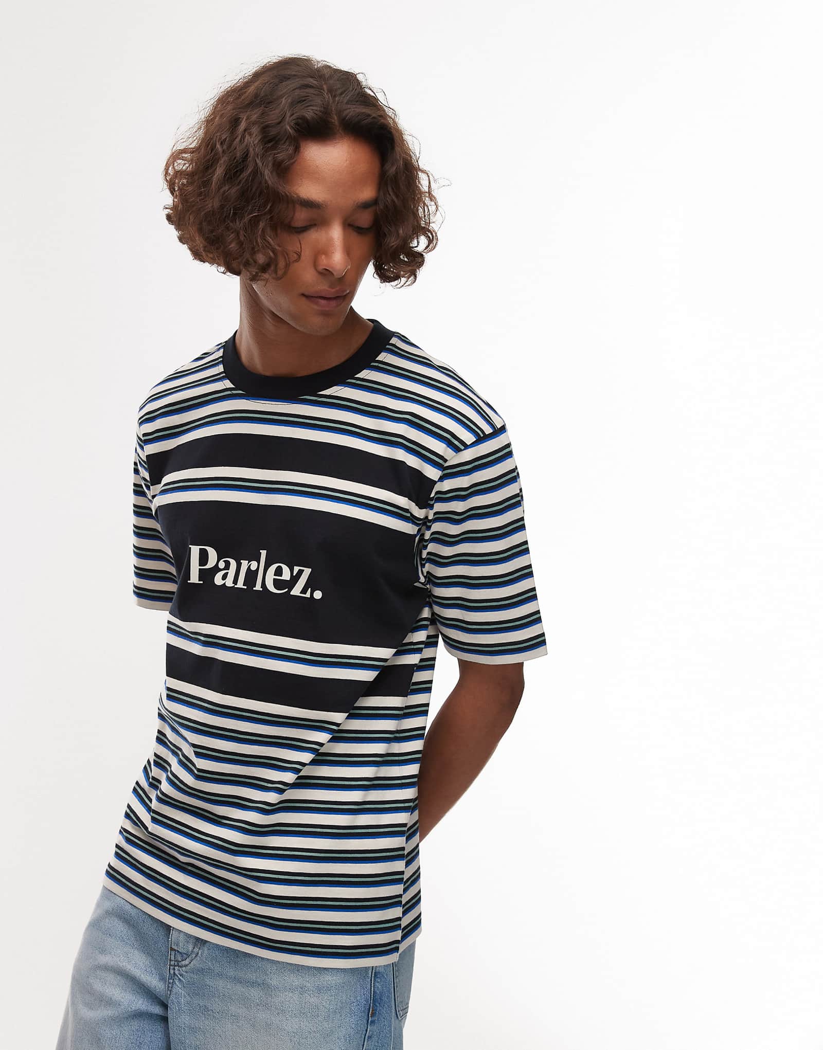 Parlez solar stripe logo detail t-shirt in navy 11390₽