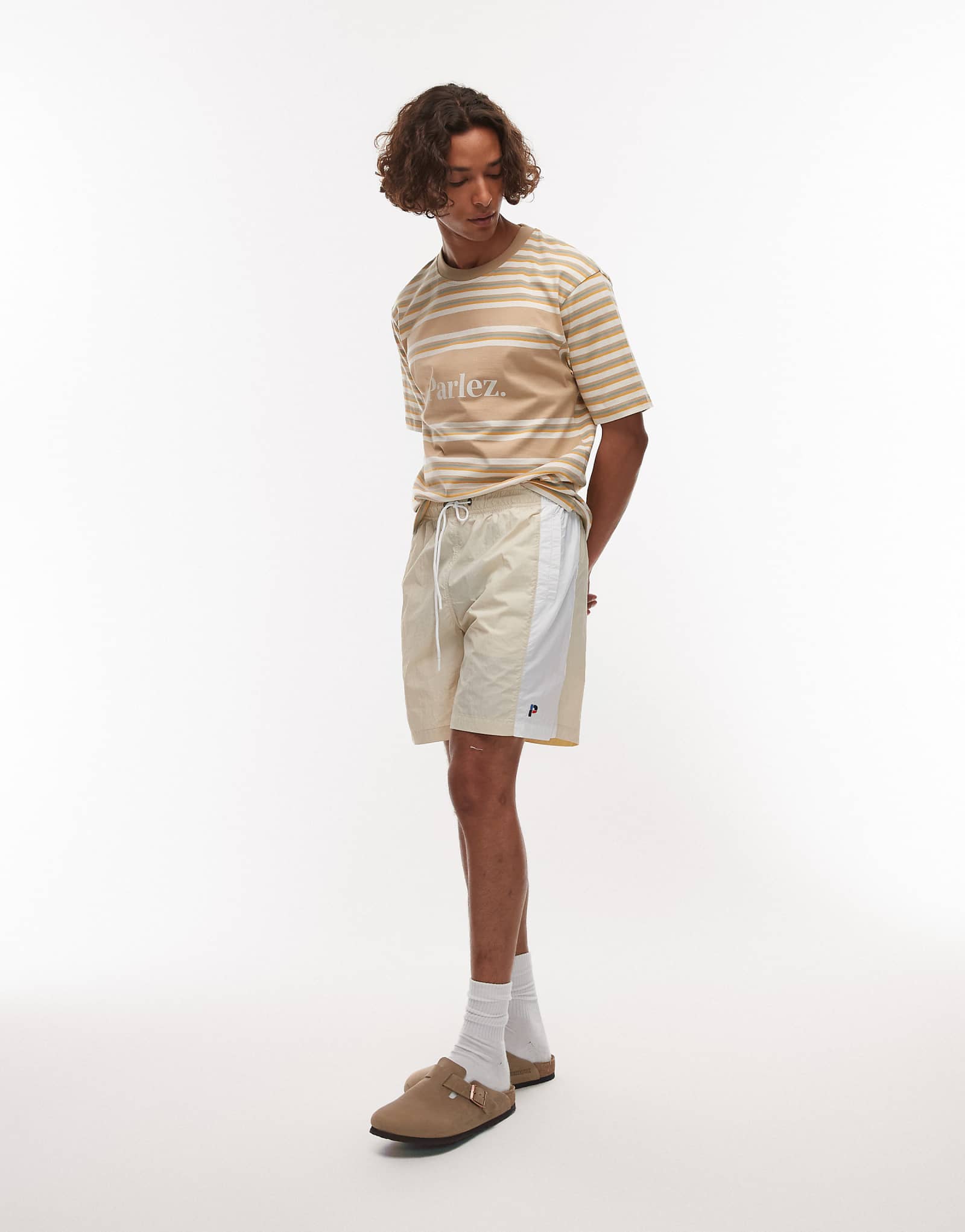 Parlez copa contrast panel relaxed shorts in white