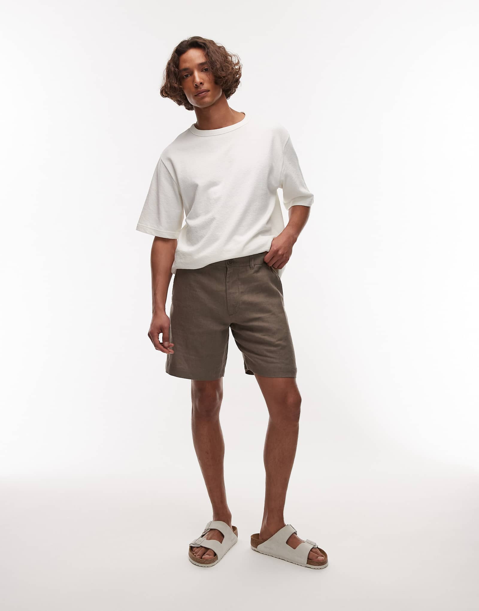 ARKET linen flat front shorts with slant pockets in mole 14090₽
