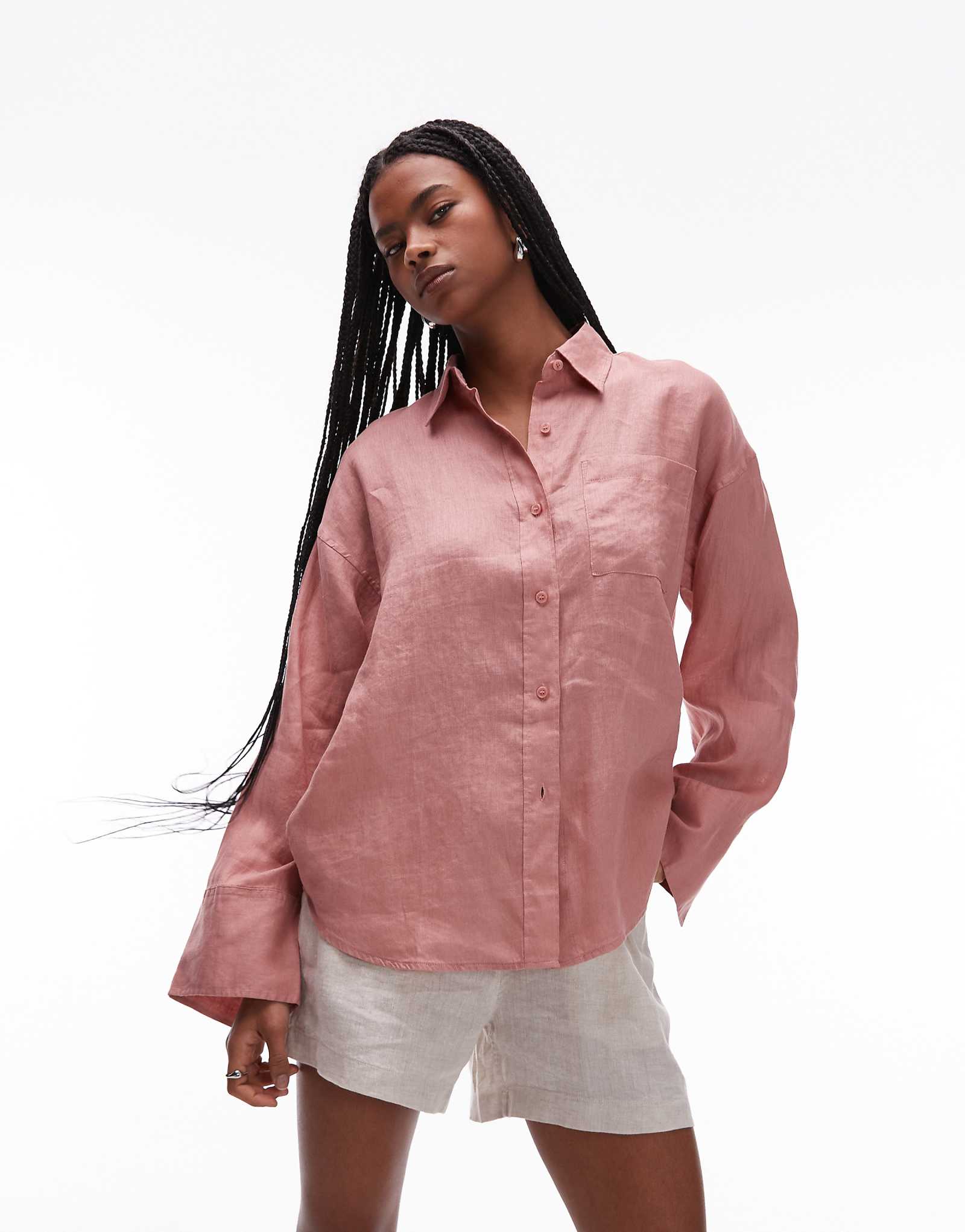 ARKET oversized linen blend shirt in pink 15990₽