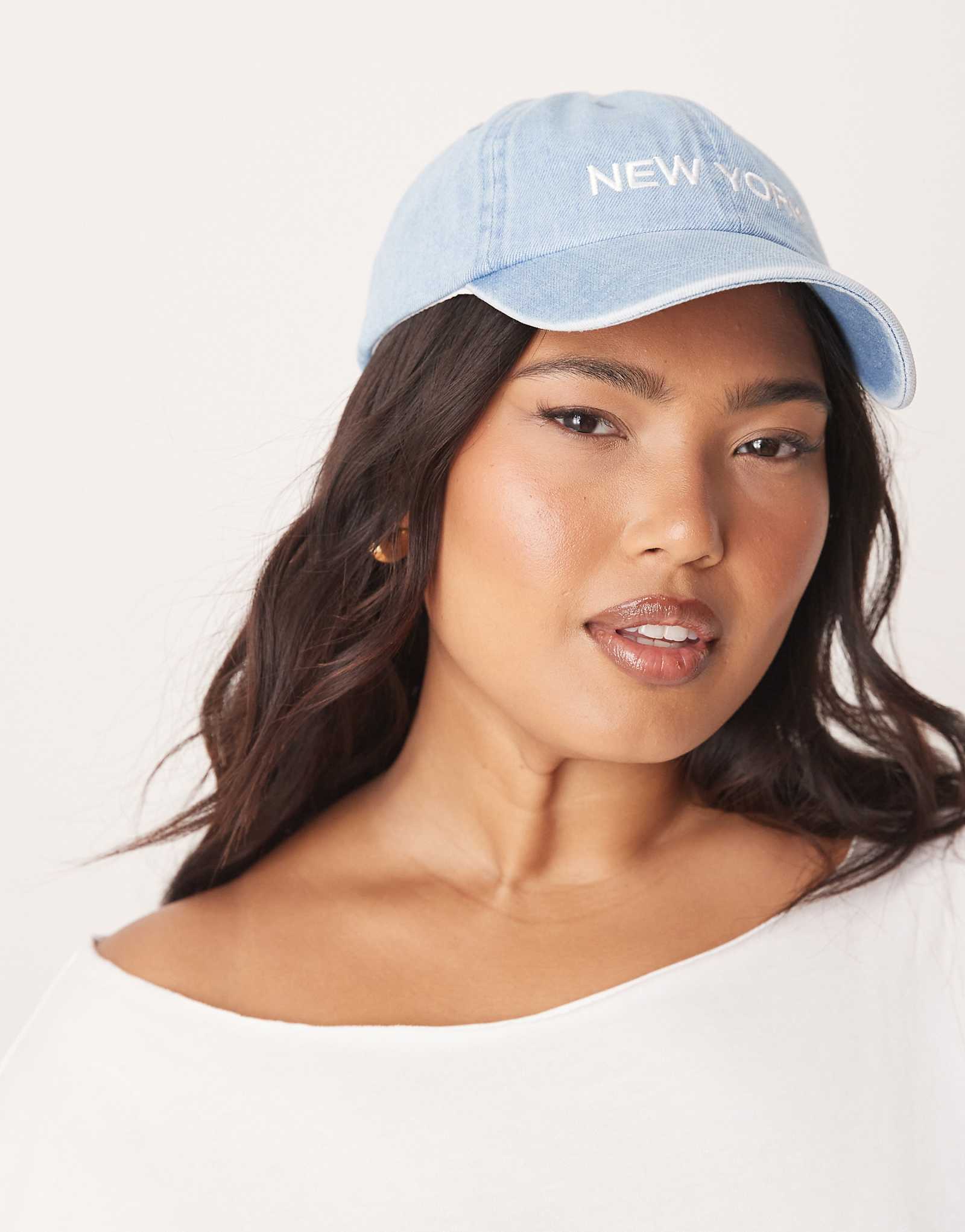Gina Tricot New York denim cap in mid wash blue
