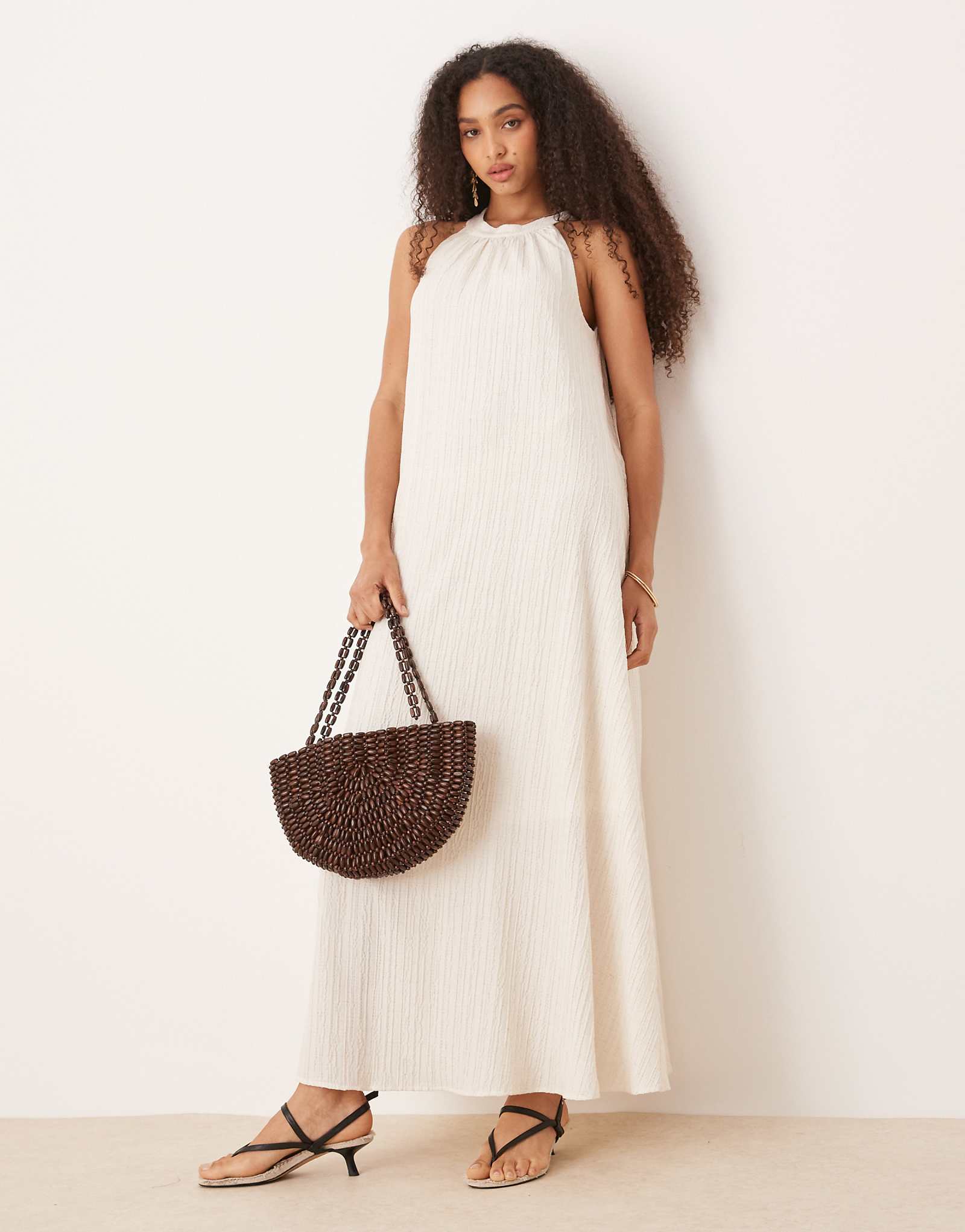 AWARE textured halter maxi dress in white