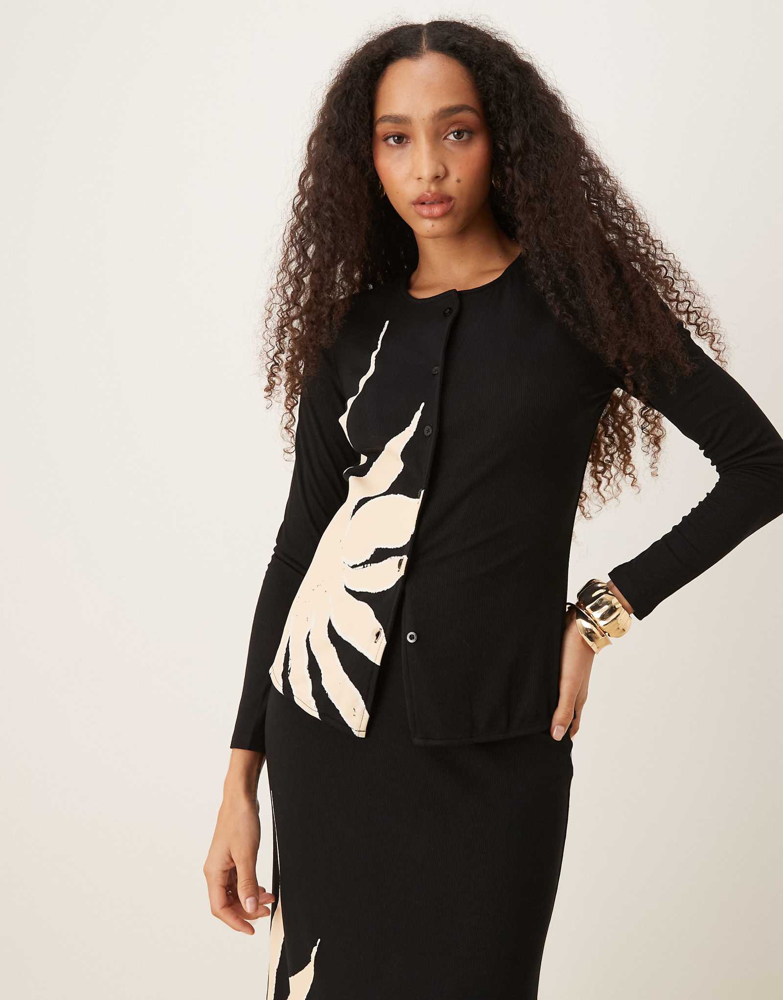 Never Fully Dressed fitted cardigan in black oversized floral - part of a set