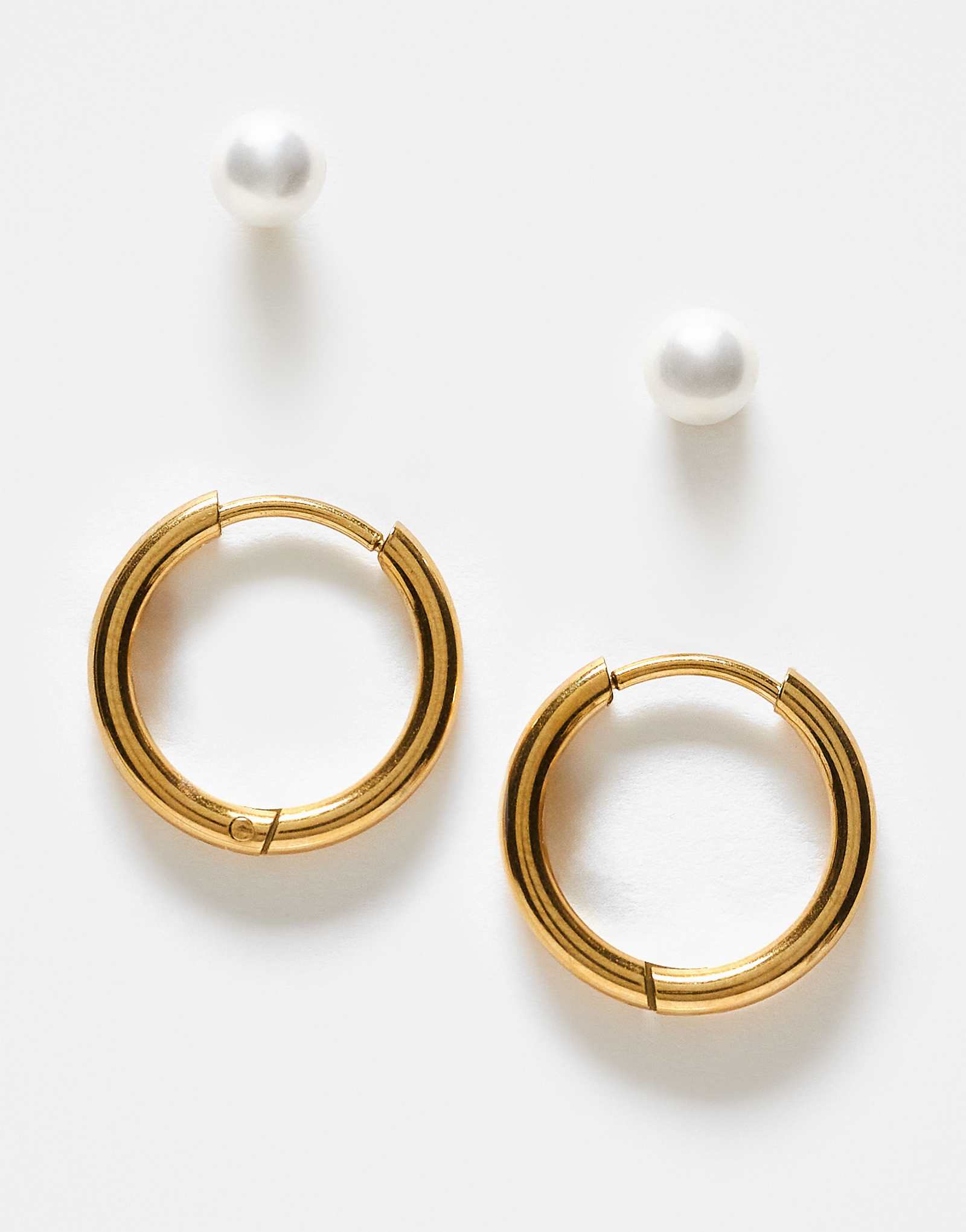 Lost Souls pack of 2 pearl stud and hoop earrings in 18kt gold plated stainless steel