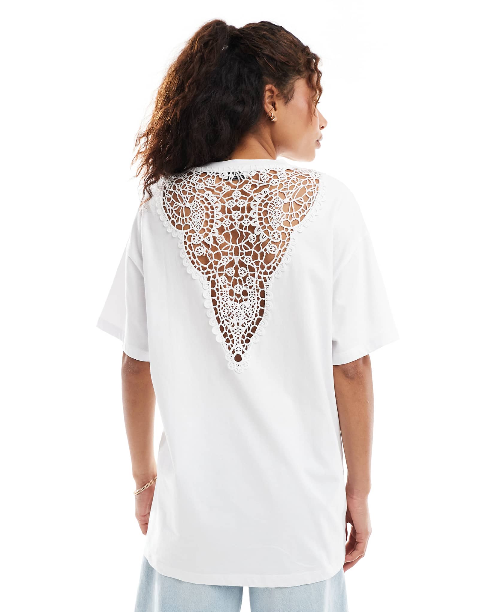 Miss Selfridge lace back insert t-shirt in white 6390₽