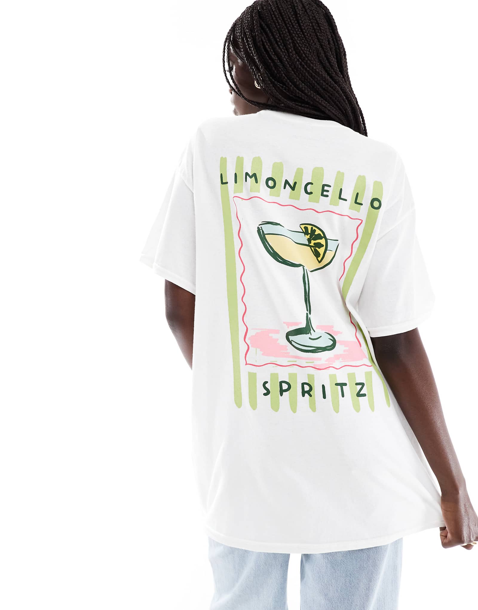 Miss Selfridge oversized limoncello stripe graphic tee in white 6690₽