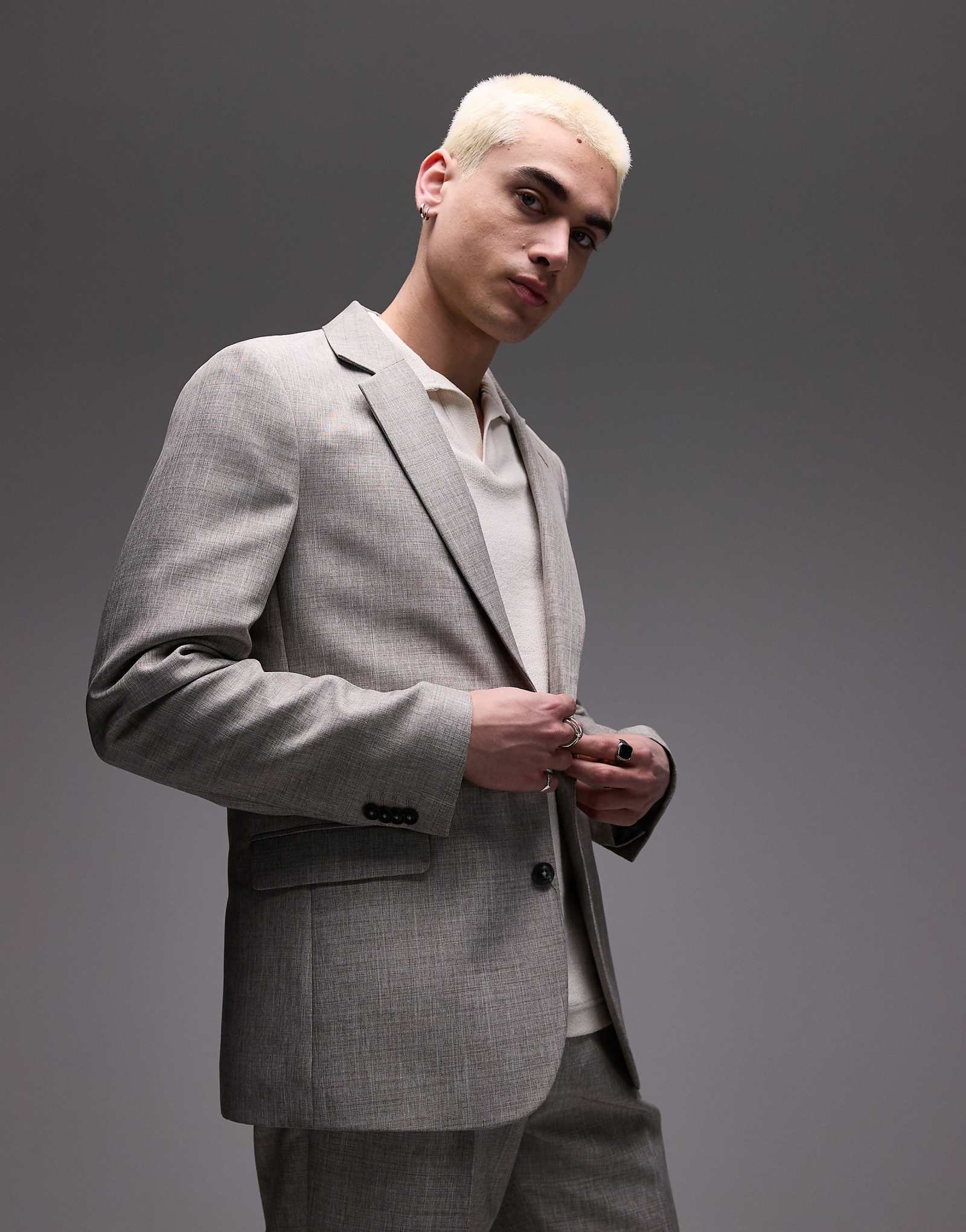 Topman relaxed textured suit jacket in stone