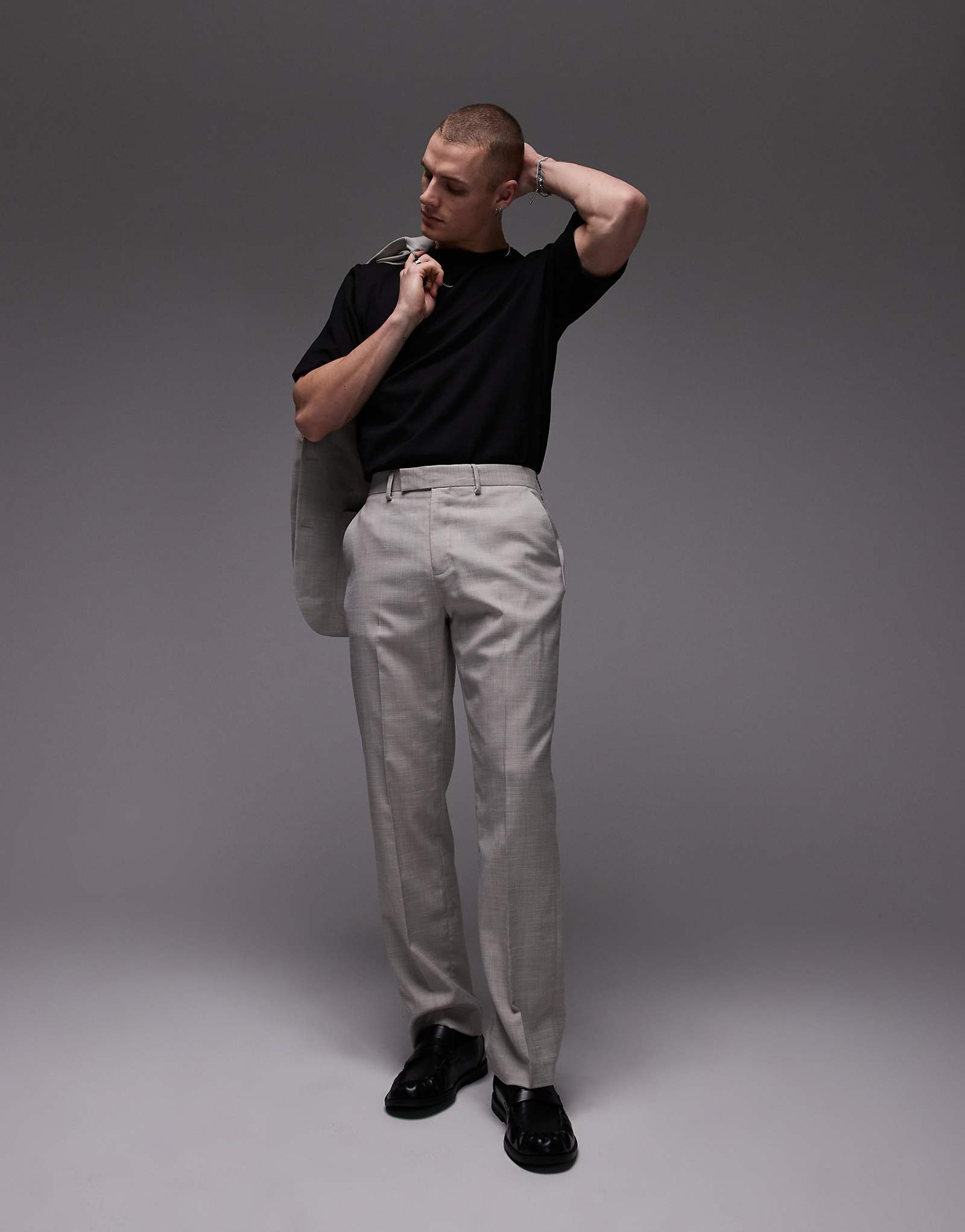 Topman straight suit pants in stone