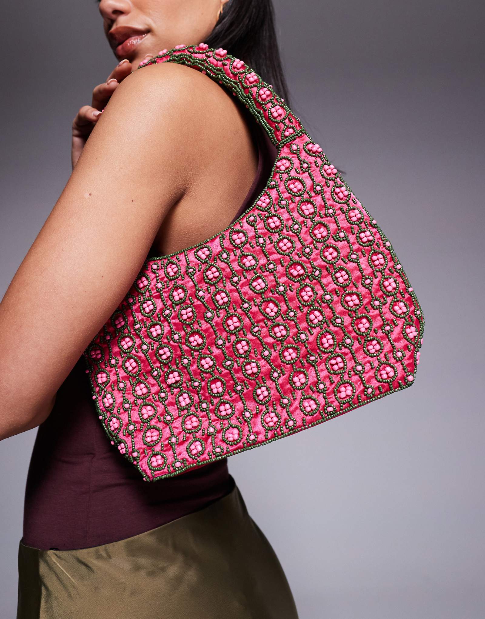 True Decadence beaded shoulder bag in pink