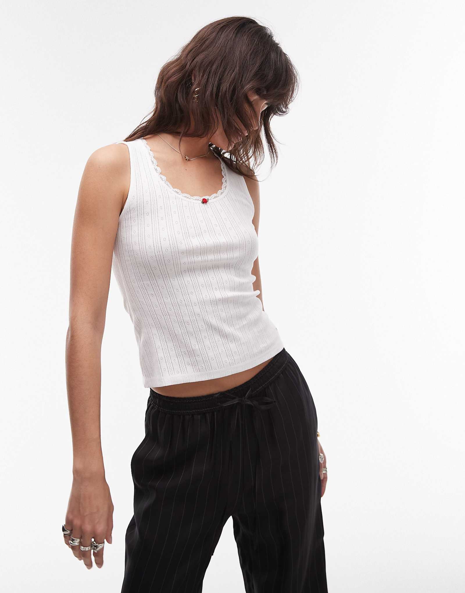 Tommy Jeans pointelle tank top in white 6290₽