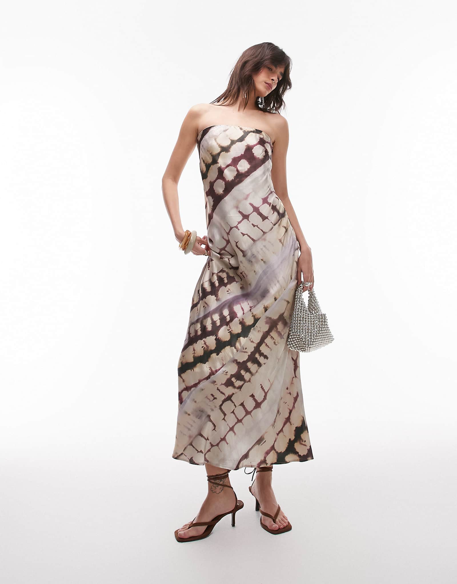 Topshop satin bandeau slip maxi dress in abstract animal print 8890₽