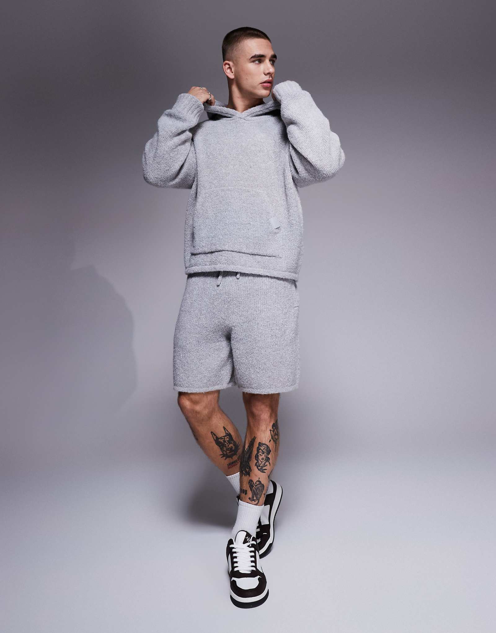 The Couture Club boucle knit shorts in heather gray - part of a set