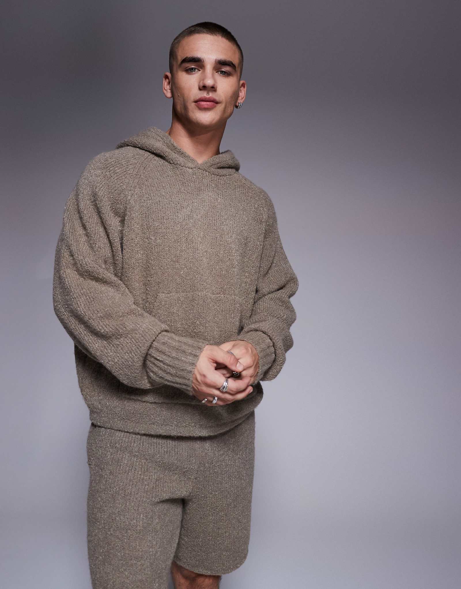 The Couture Club boucle knit hoodie in brown - part of a set 15290₽