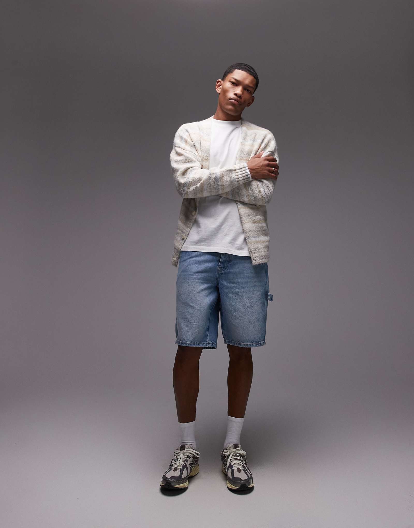 Topman denim carpenter shorts in light wash blue