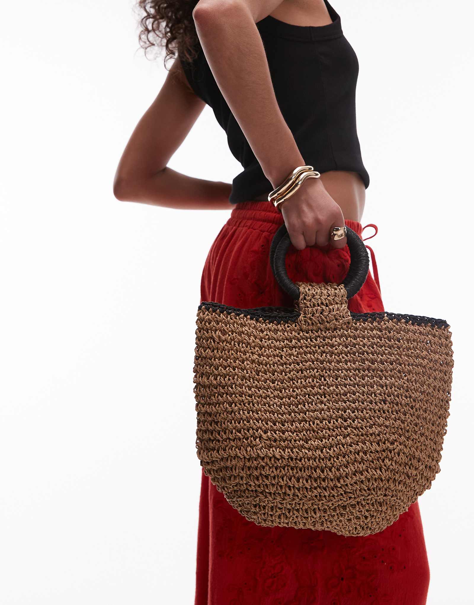 Topshop Griffin straw grab bag in natural - black 5490₽