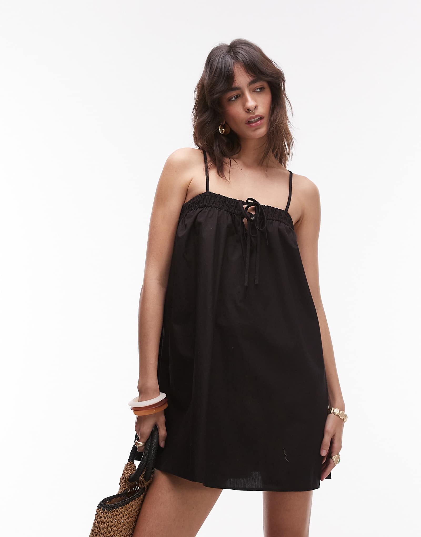 Topshop poplin mini sundress in black 9390₽