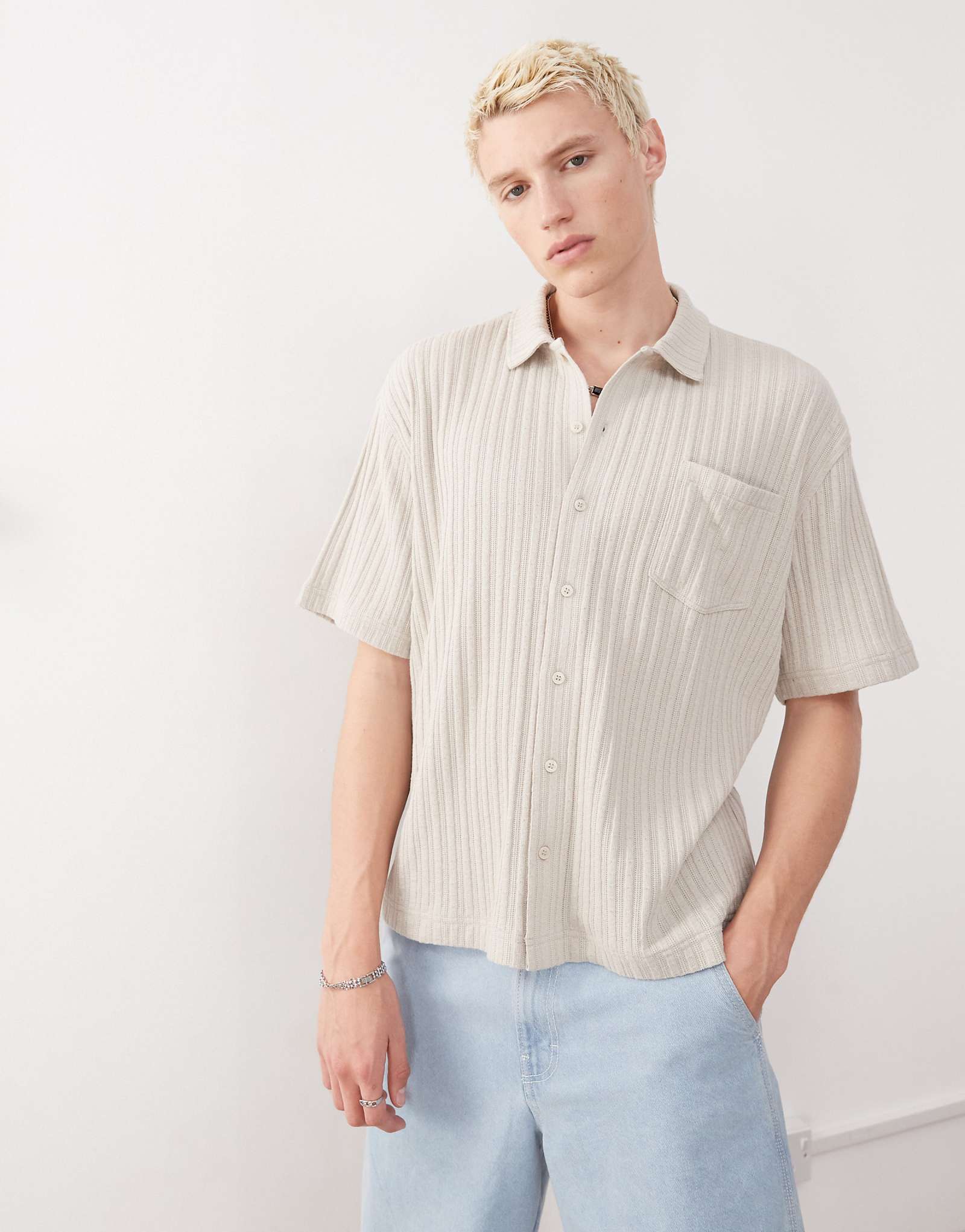 Weekday jersey ribbed shirt in beige 7590₽