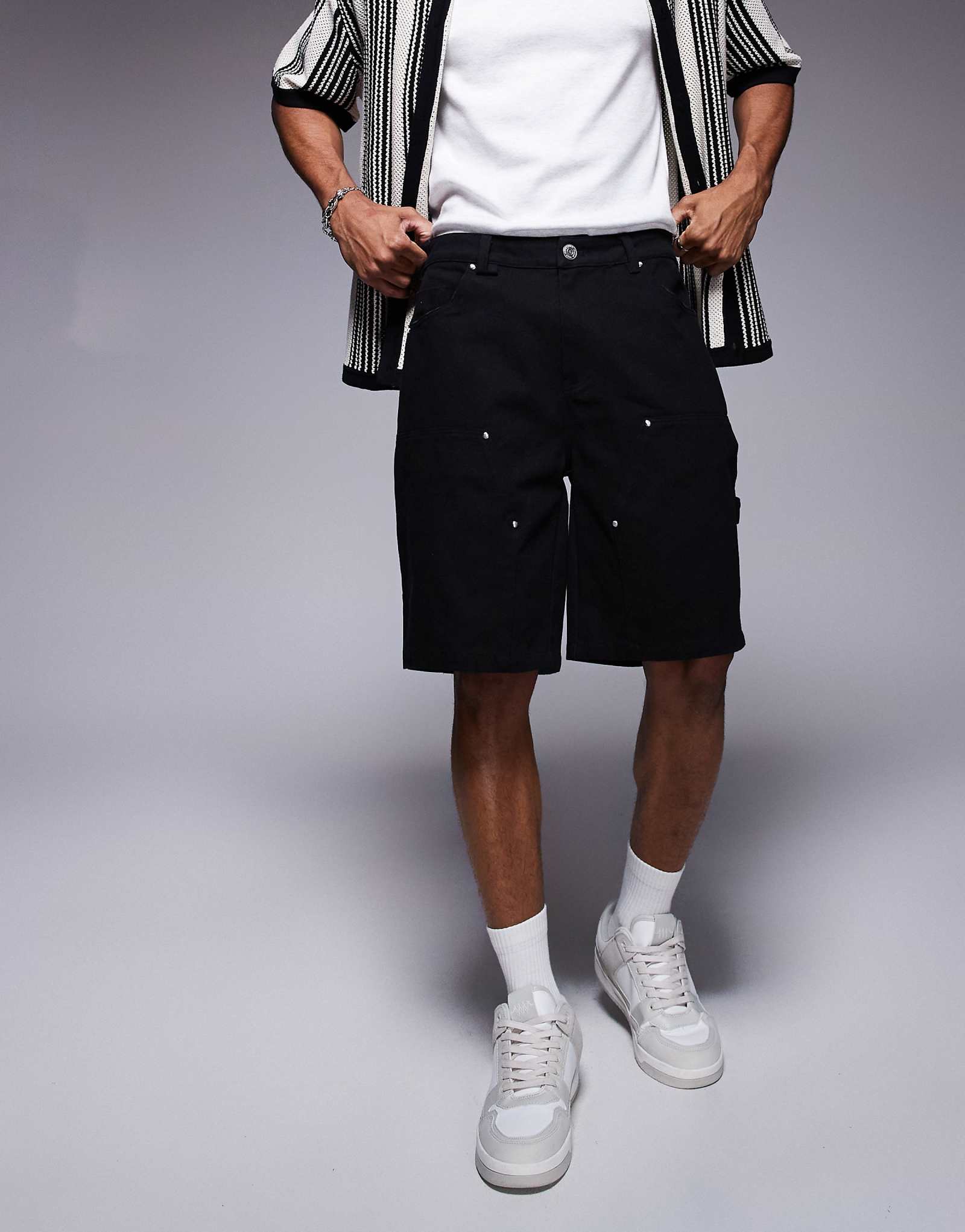 The Couture Club denim carpenter shorts in black 12190₽