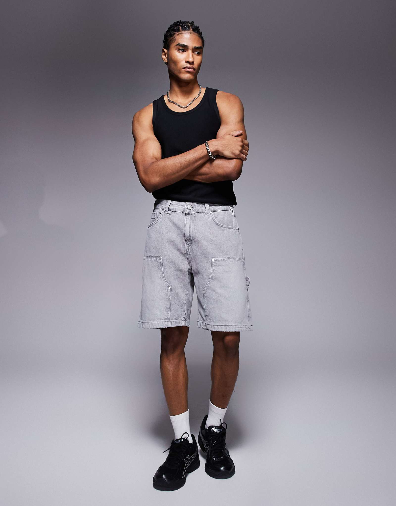 The Couture Club denim carpenter shorts in washed gray 19090₽