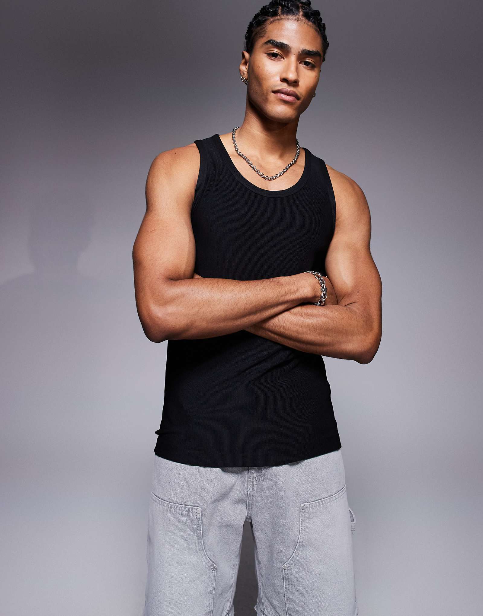 The Couture Club heavyweight textured knitted tank top in black 8790₽