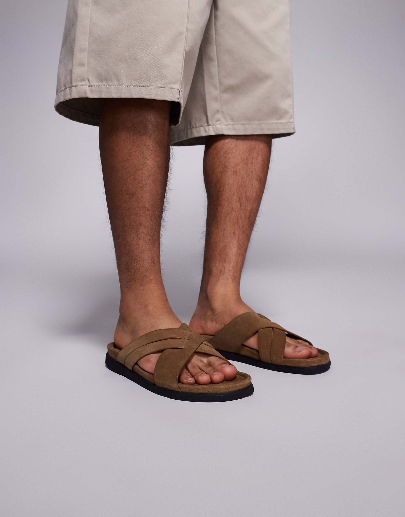 ASOS DESIGN cross over strap sandals in stone suede 8190₽