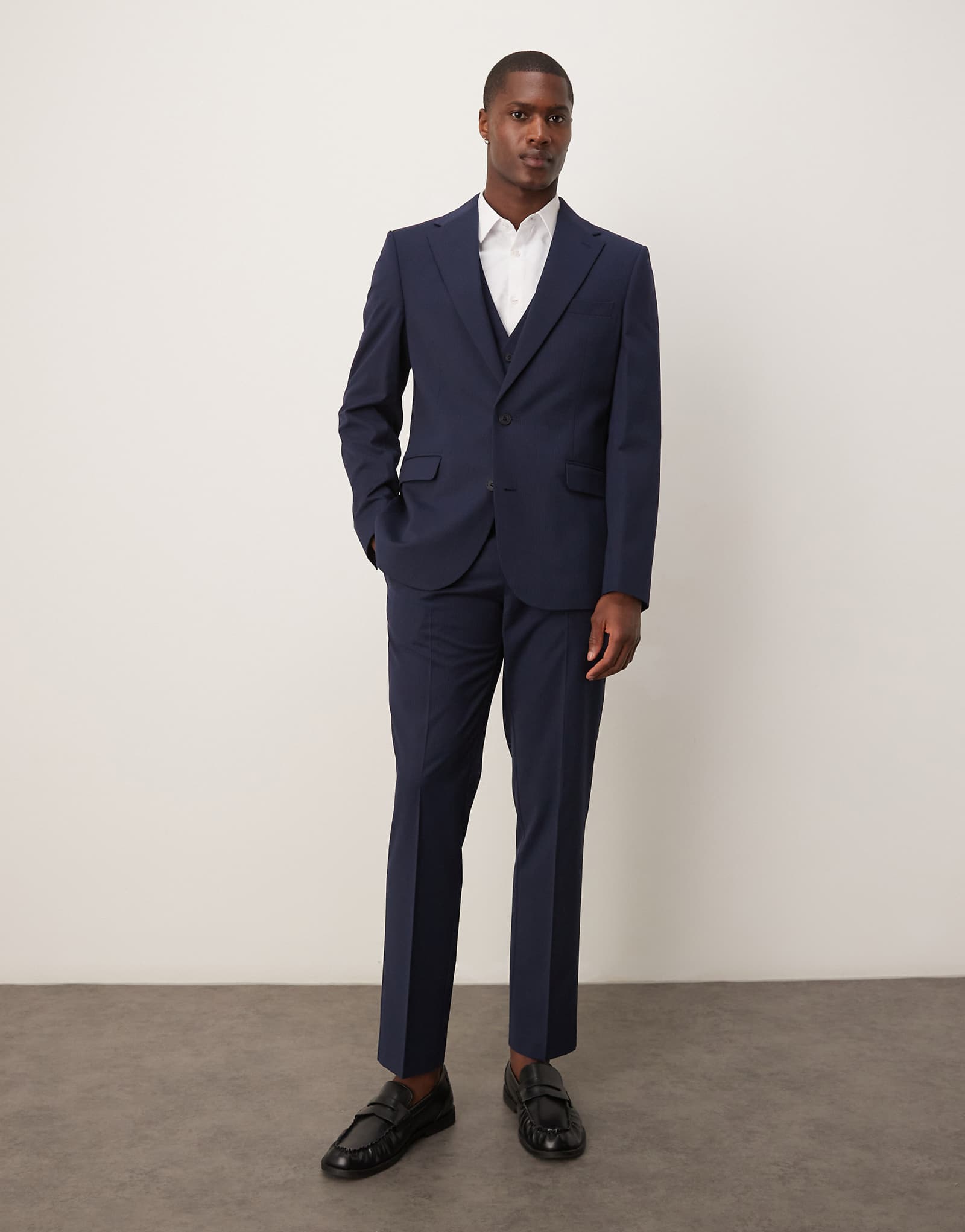 ASOS DESIGN Wedding slim suit jacket in navy pinstripe 18190₽