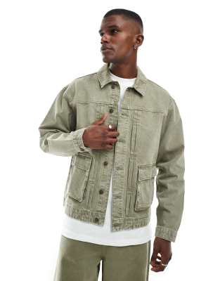 ДИЗАЙНЕРСКАЯ квадратная куртка harrington от ASOS из денима цвета хаки - часть комплекта