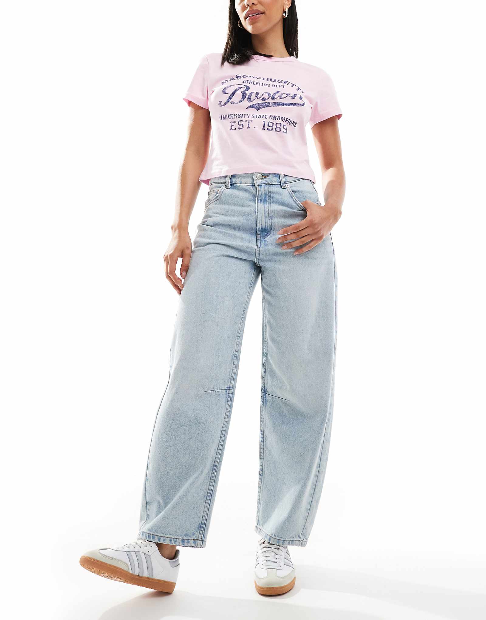 ASOS DESIGN ankle grazer barrel leg jeans with cinch in lightwash 6790₽