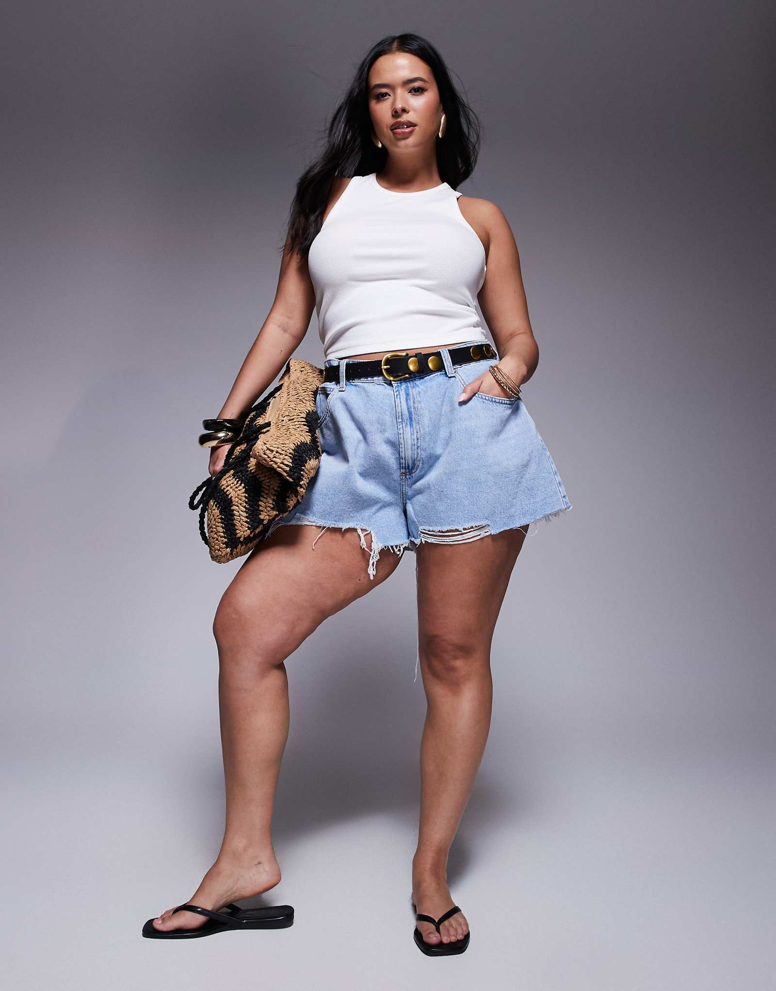 ASOS DESIGN Curve A line shorts in lightwash blue
