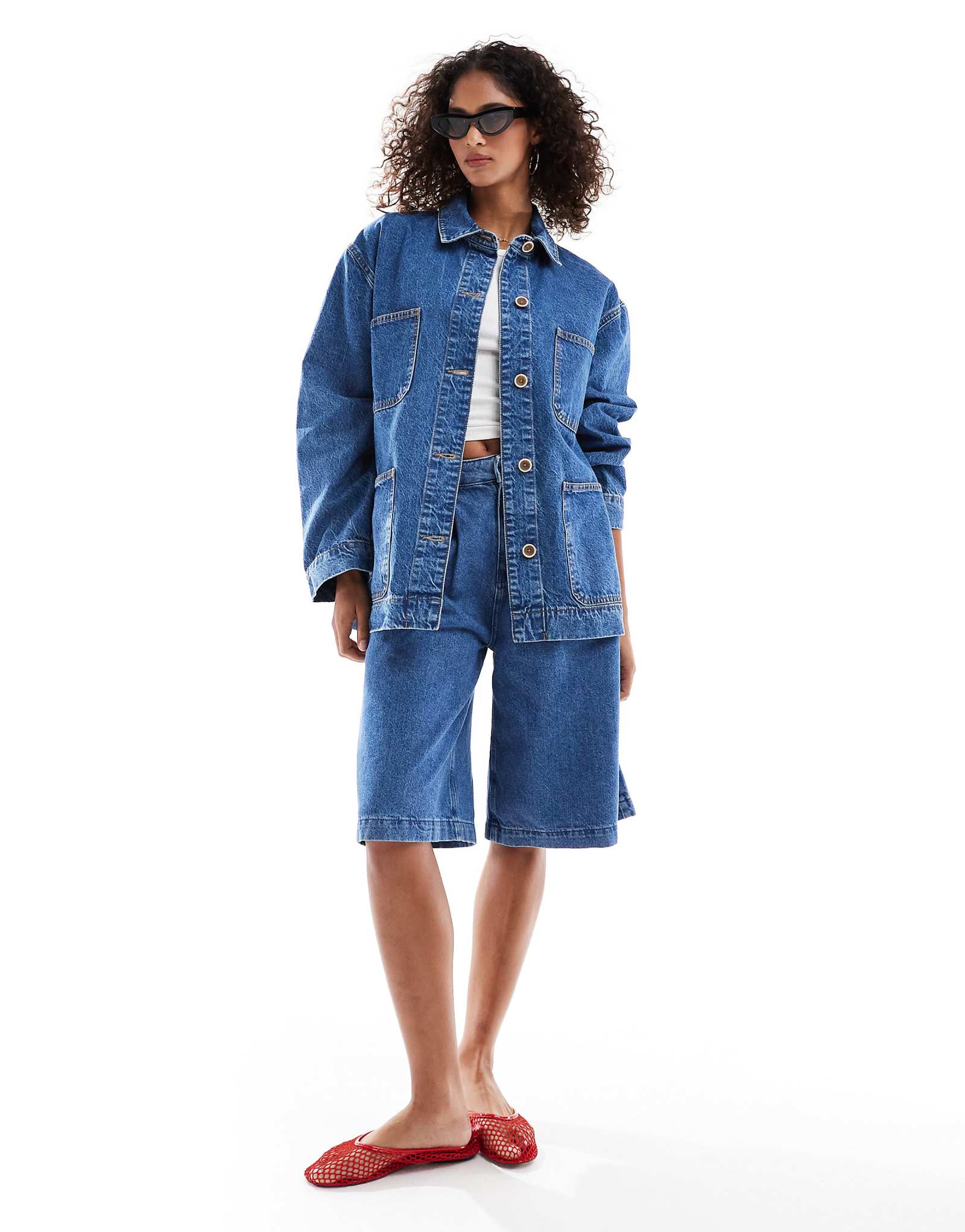 ASOS DESIGN denim barn jacket in mid blue wash 5690₽