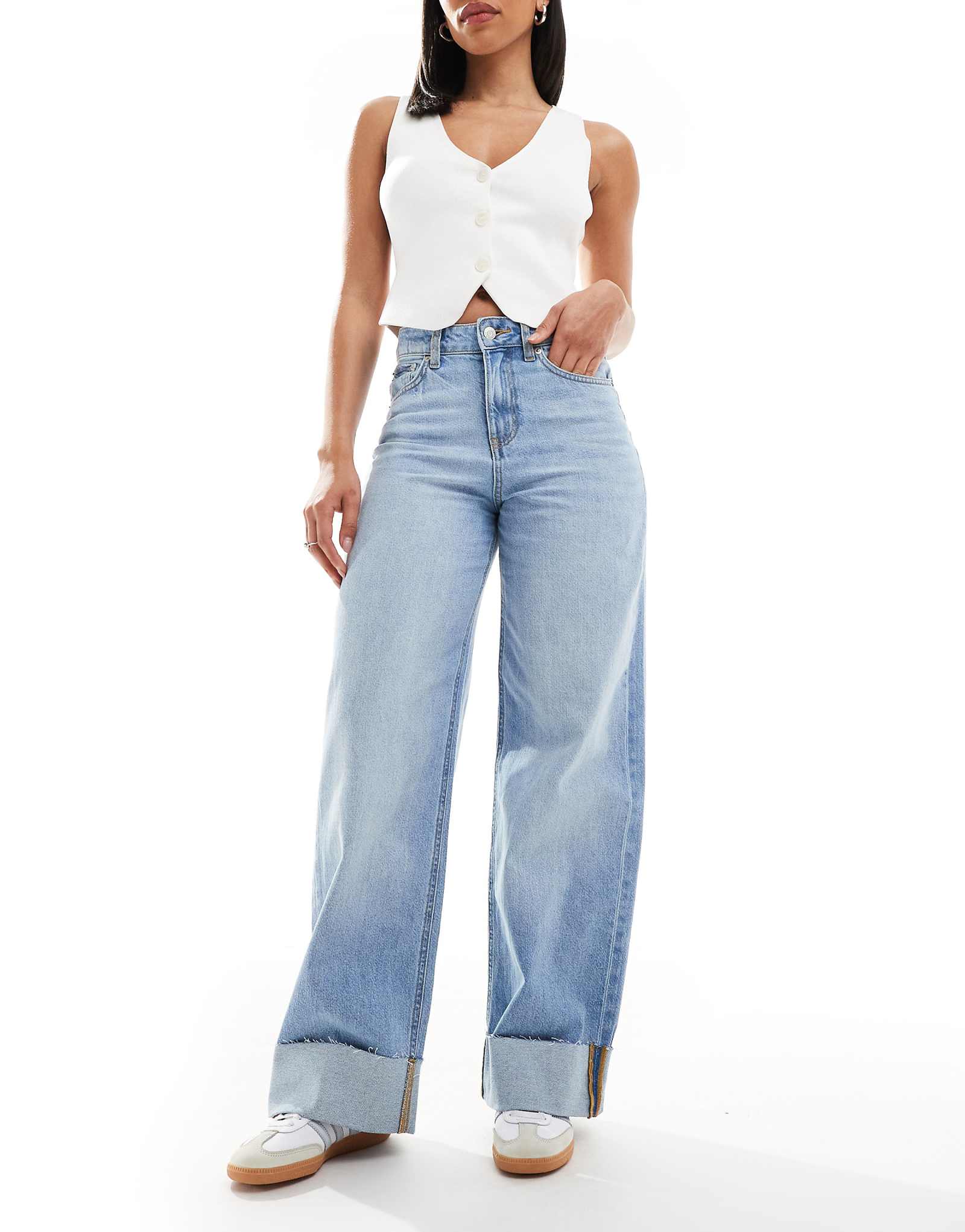 JJXX Tokyo wide leg jeans with cuffs in light blue 14290₽
