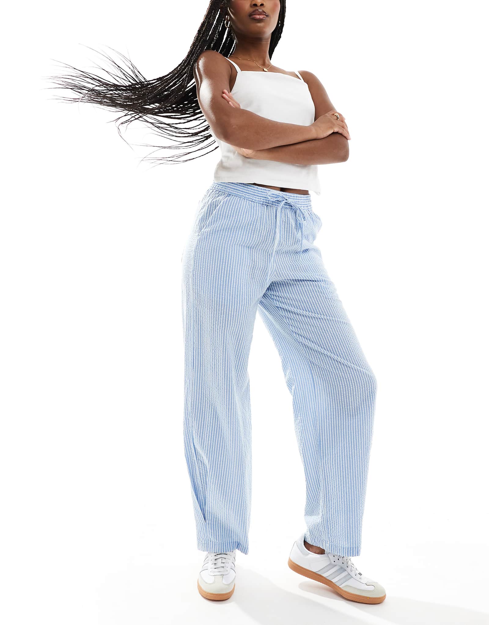 JJXX seersucker pants in blue stripe