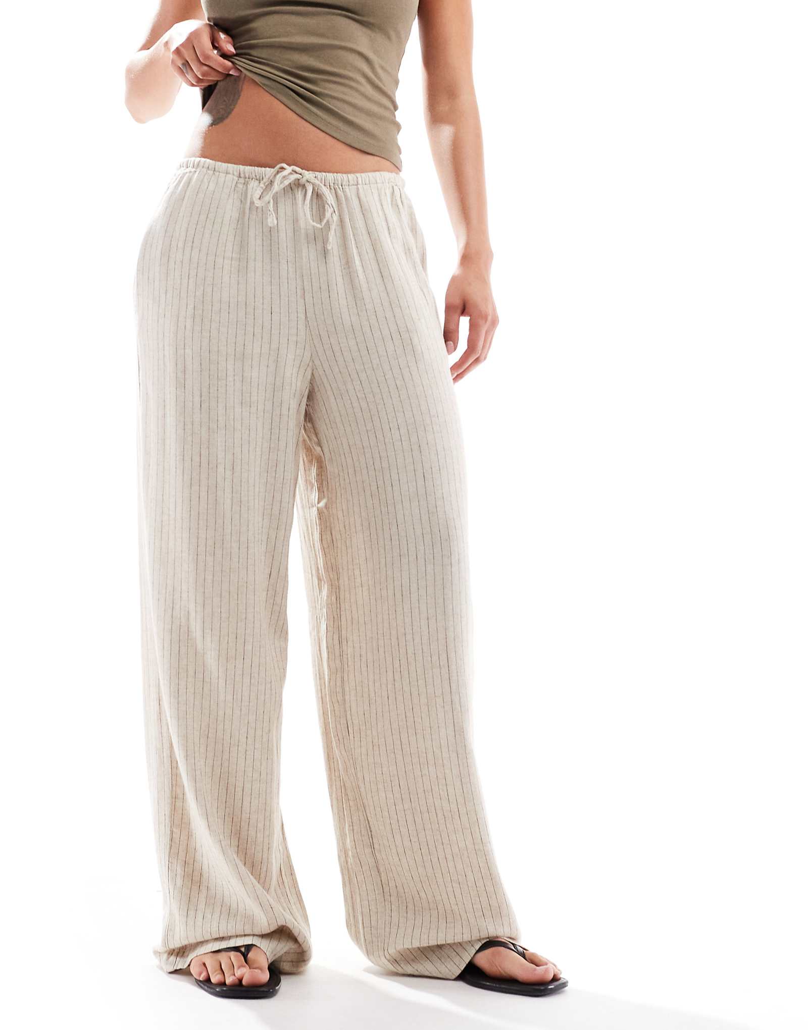 JJXX linen blend pants in beige stripe