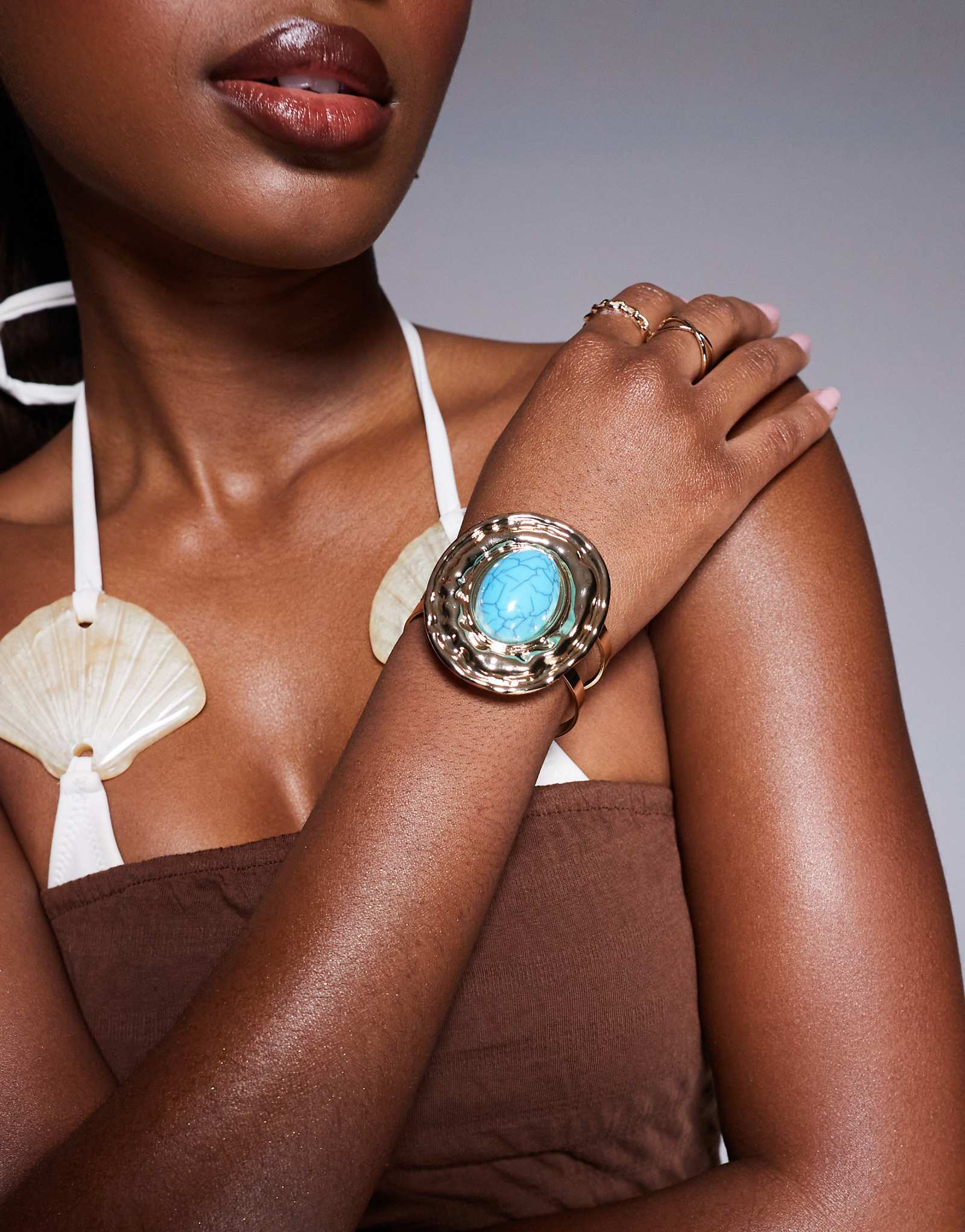 South Beach chunky bangle with turquoise stone in gold