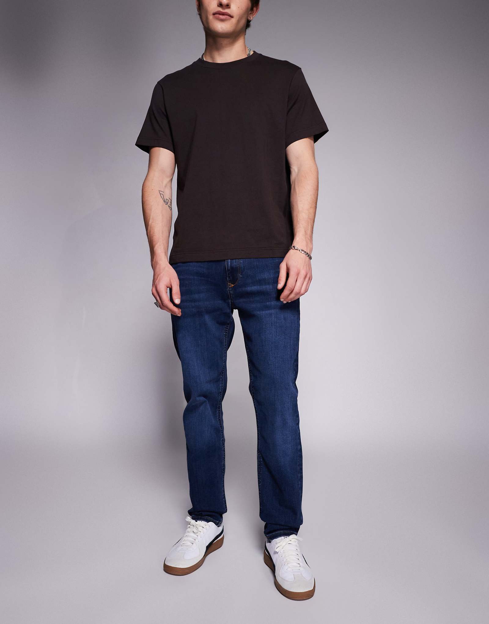 River Island Slim Fit Jeans In Dark Wash Blue 10690₽