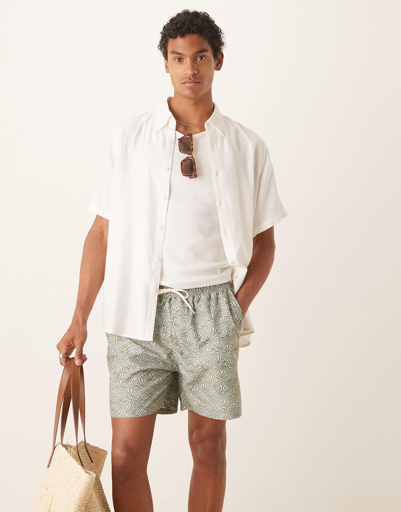 Selected Homme swim shorts in green print 9790₽